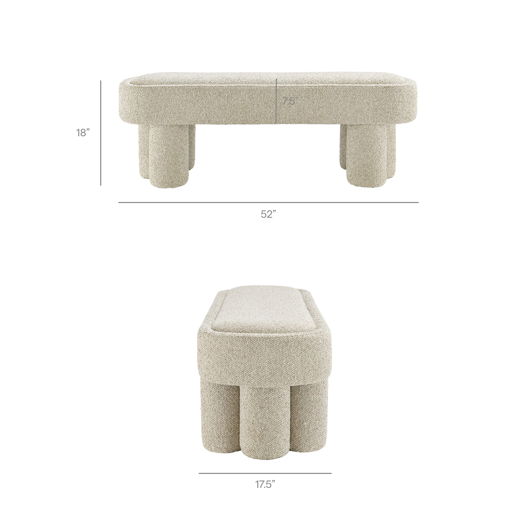 Mossi 52-Inch Oval Boucle Fabric Bench, Marble