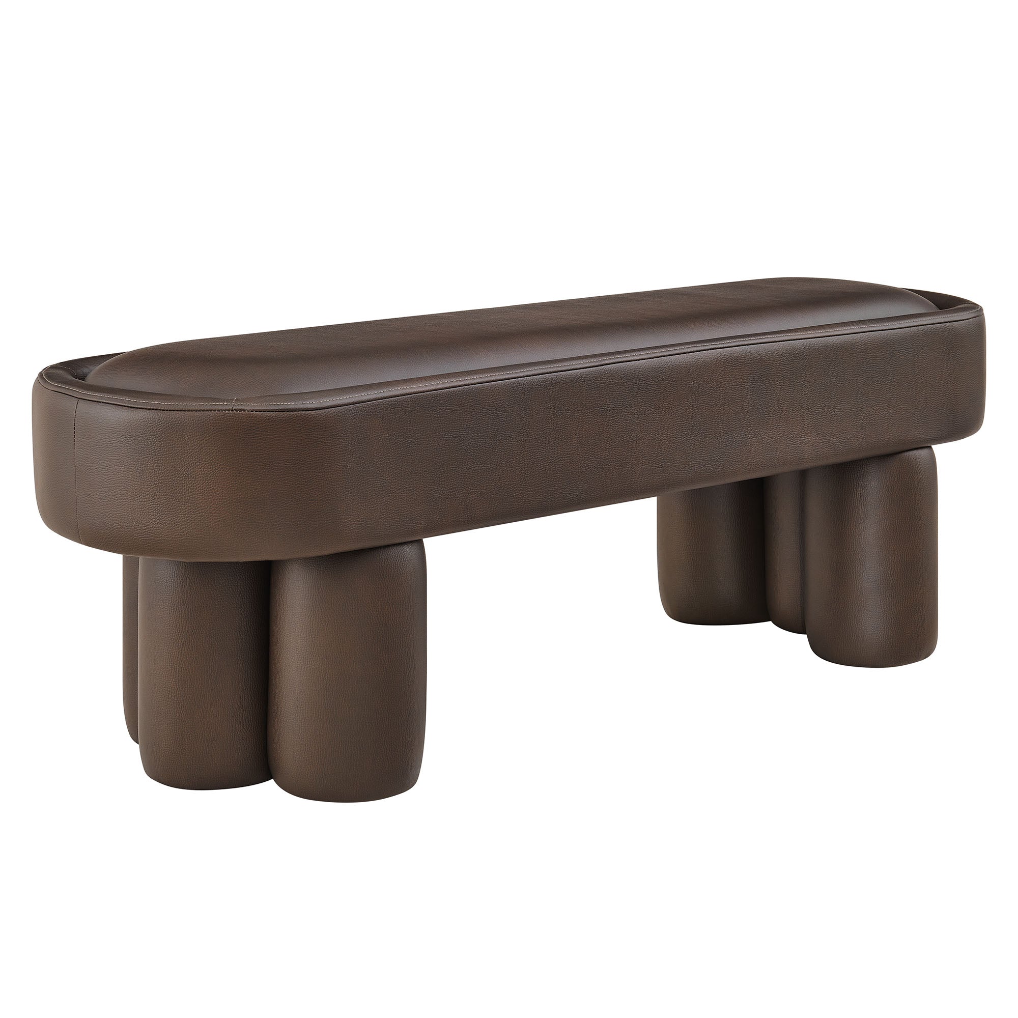 Mossi 52-Inch Oval Vegan Leather Bench, Espresso