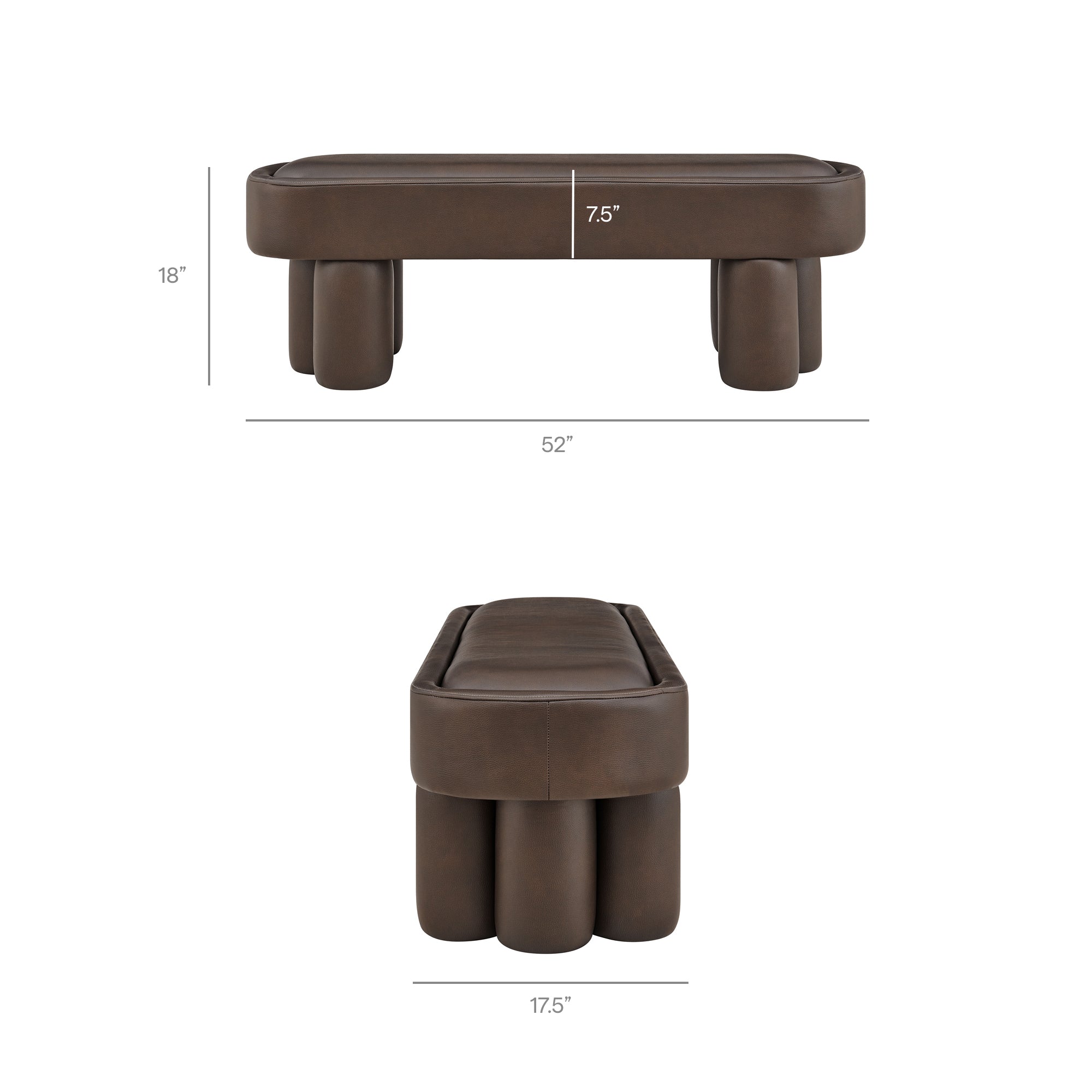 Mossi 52-Inch Oval Vegan Leather Bench, Espresso