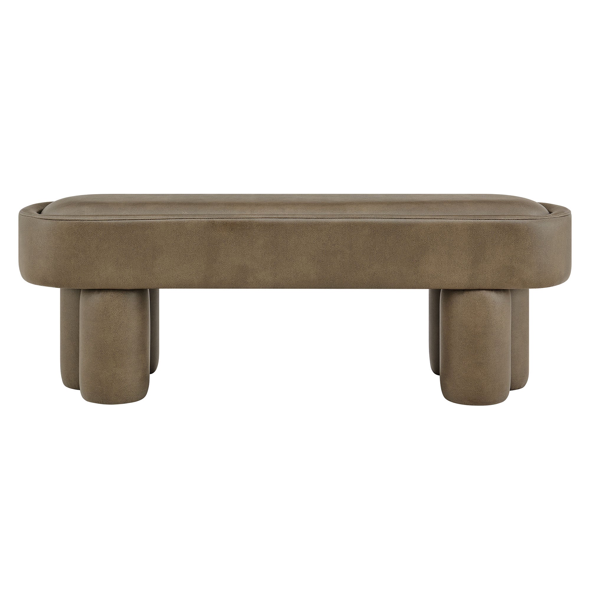 Mossi 52-Inch Oval Vegan Leather Bench, Mushroom