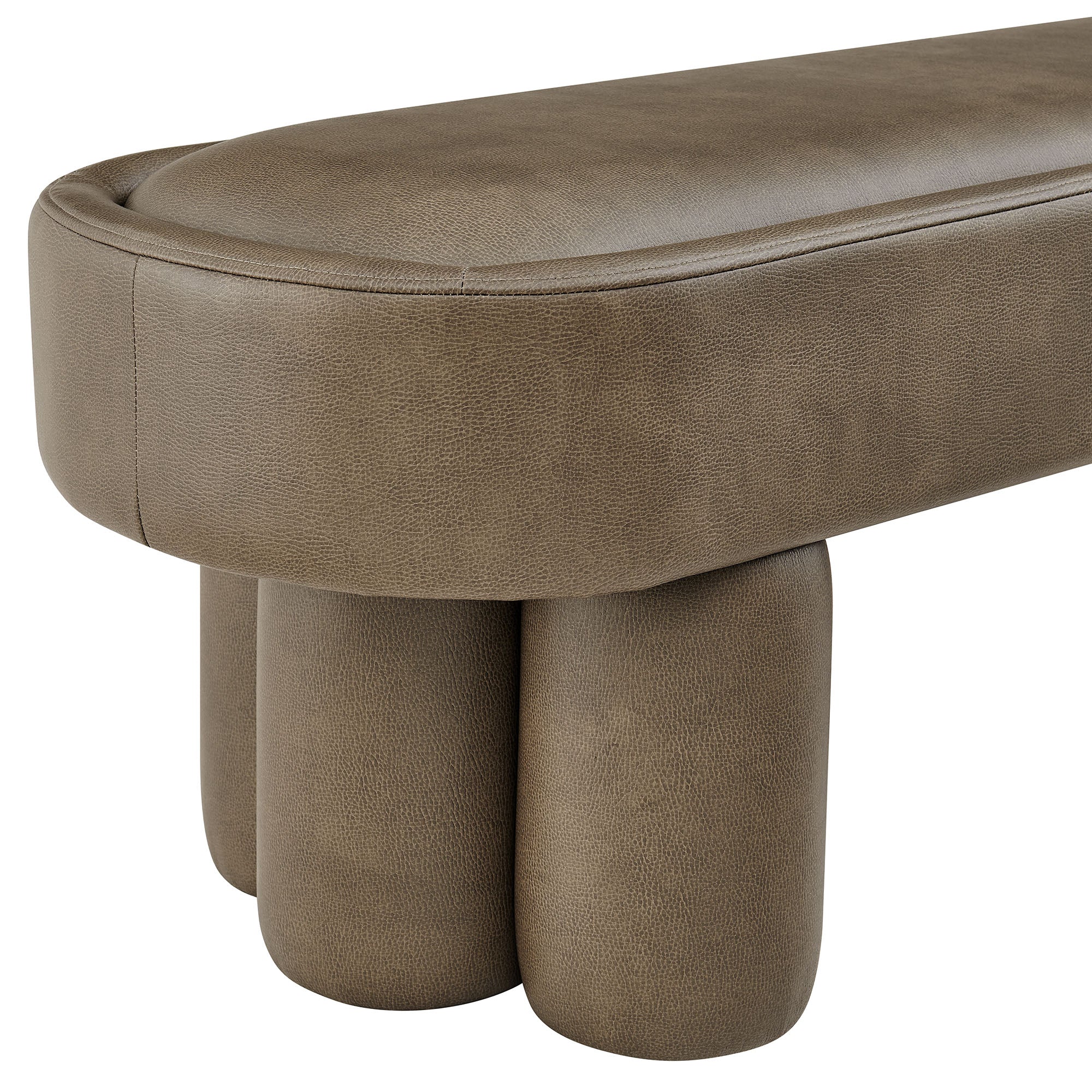 Mossi 52-Inch Oval Vegan Leather Bench, Mushroom