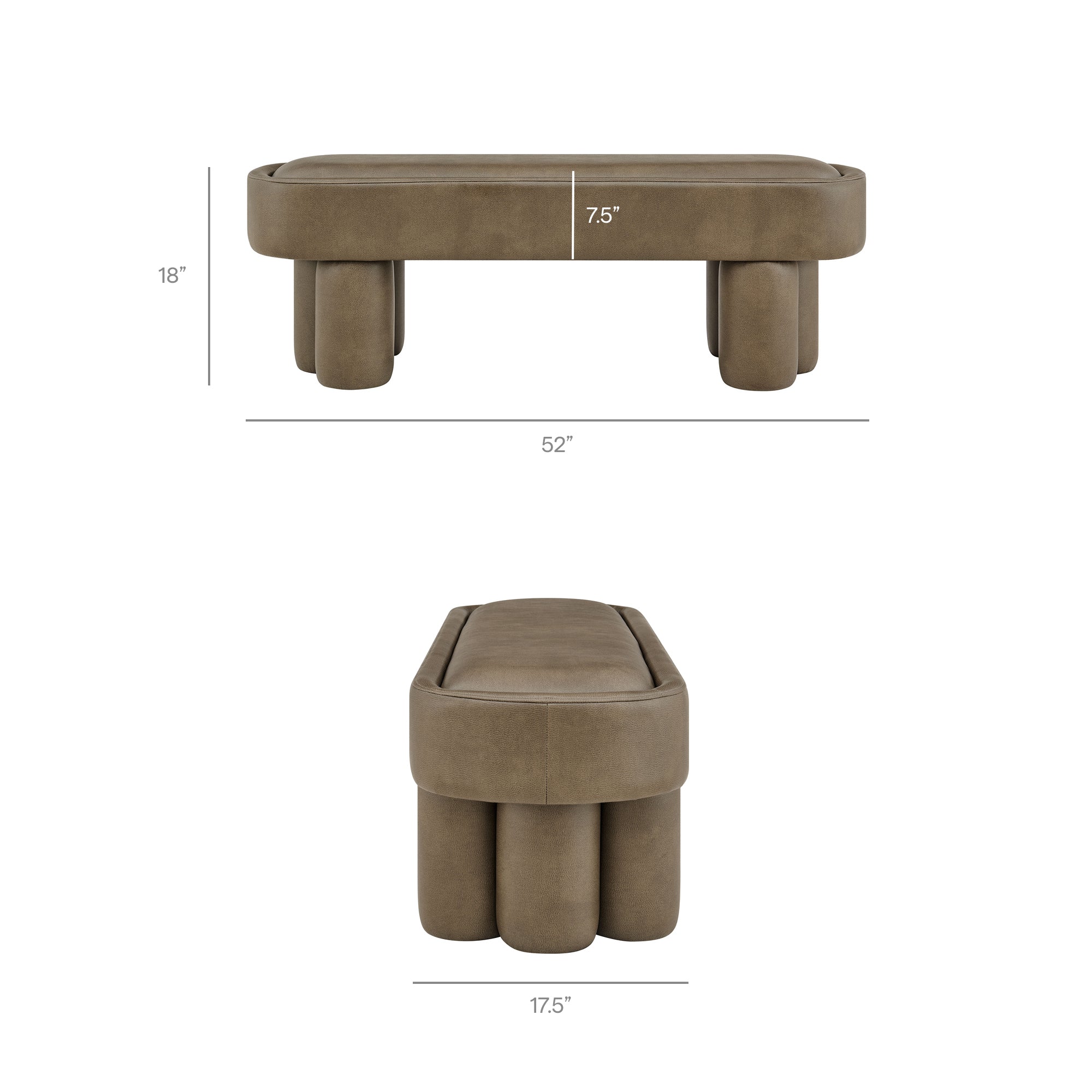 Mossi 52-Inch Oval Vegan Leather Bench, Mushroom