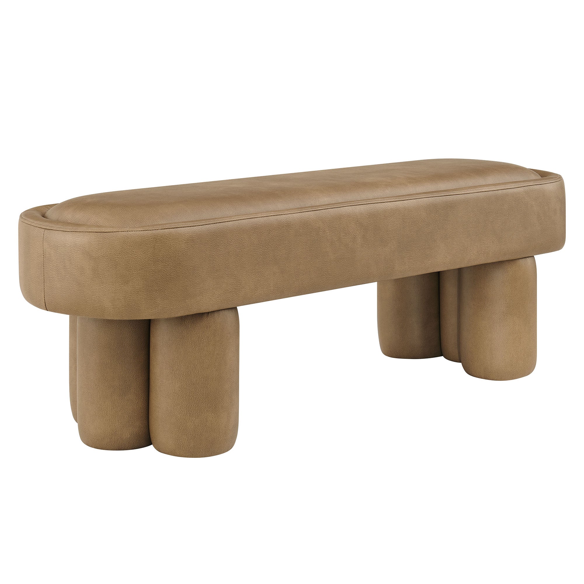 Mossi 52-Inch Oval Vegan Leather Bench, Toast