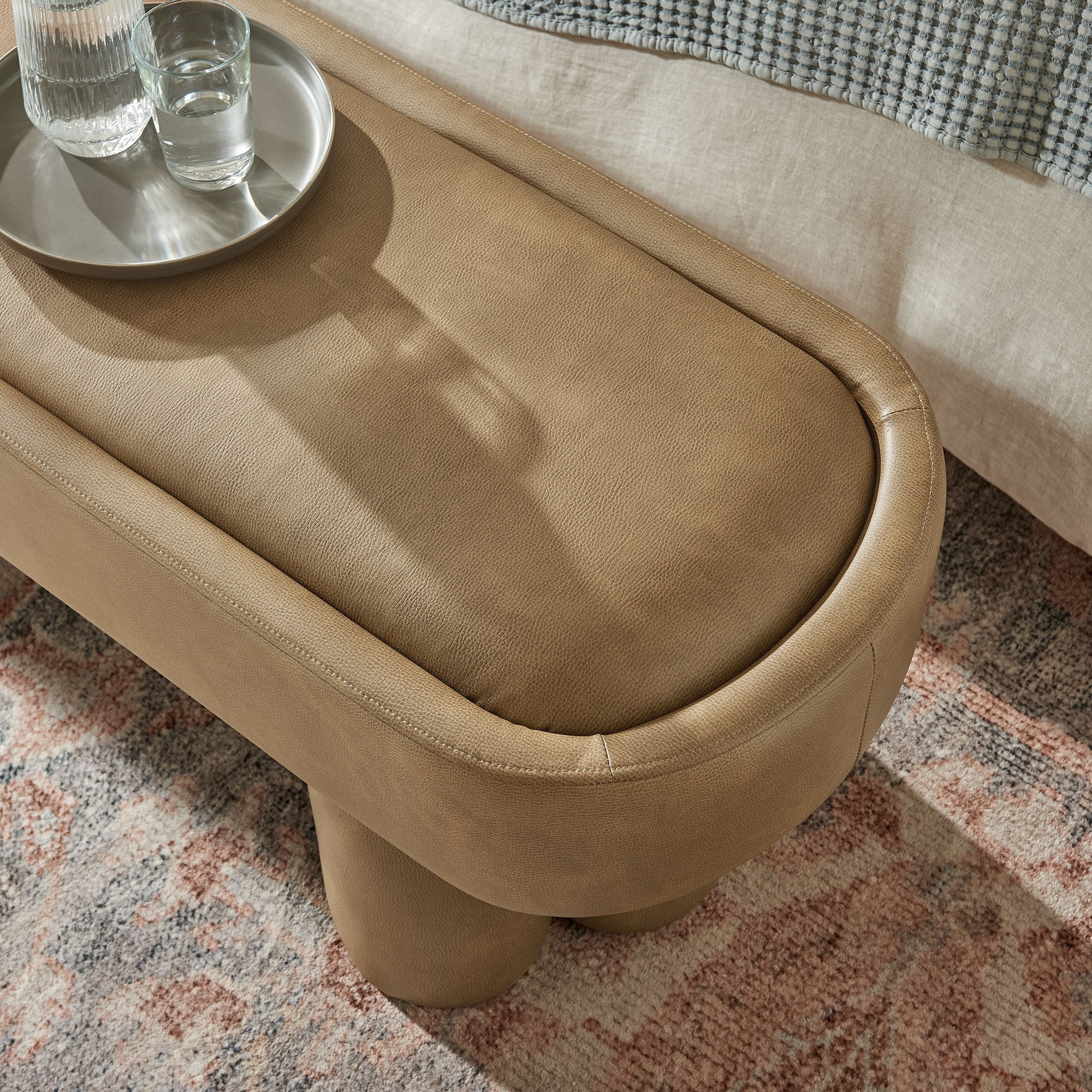 Mossi 52-Inch Oval Vegan Leather Bench, Toast