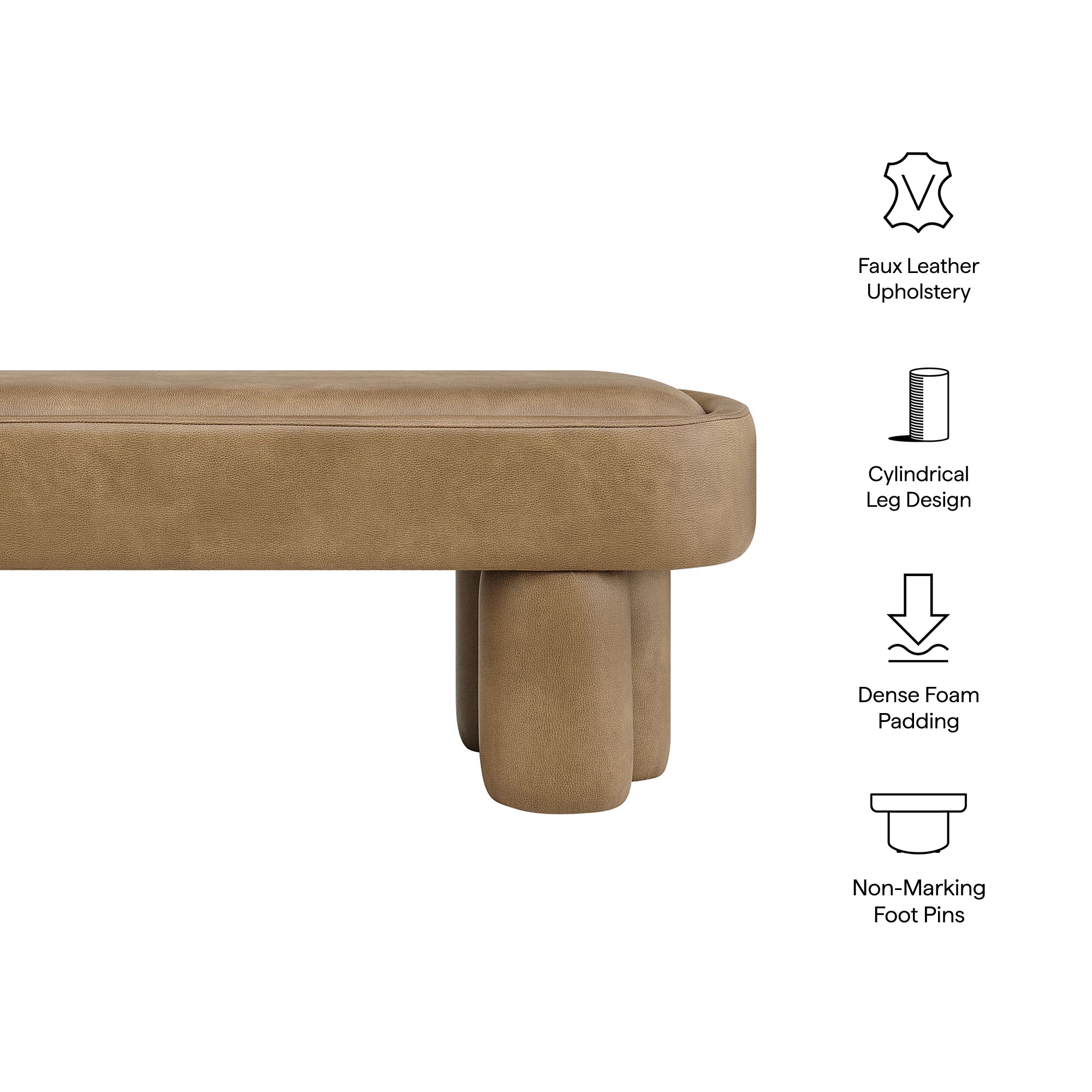 Mossi 52-Inch Oval Vegan Leather Bench, Toast
