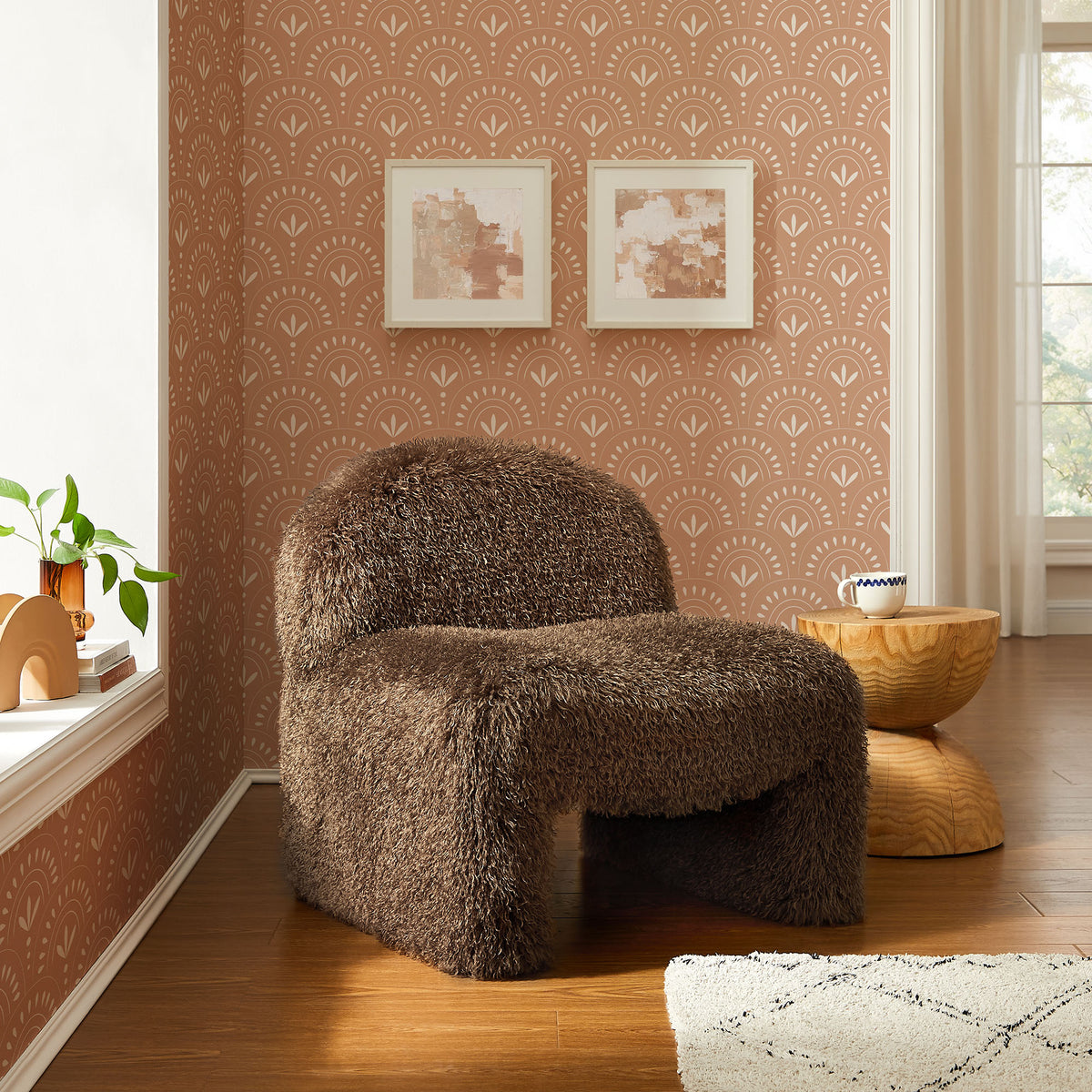 Mina Faux Fur Accent Chair, Brown