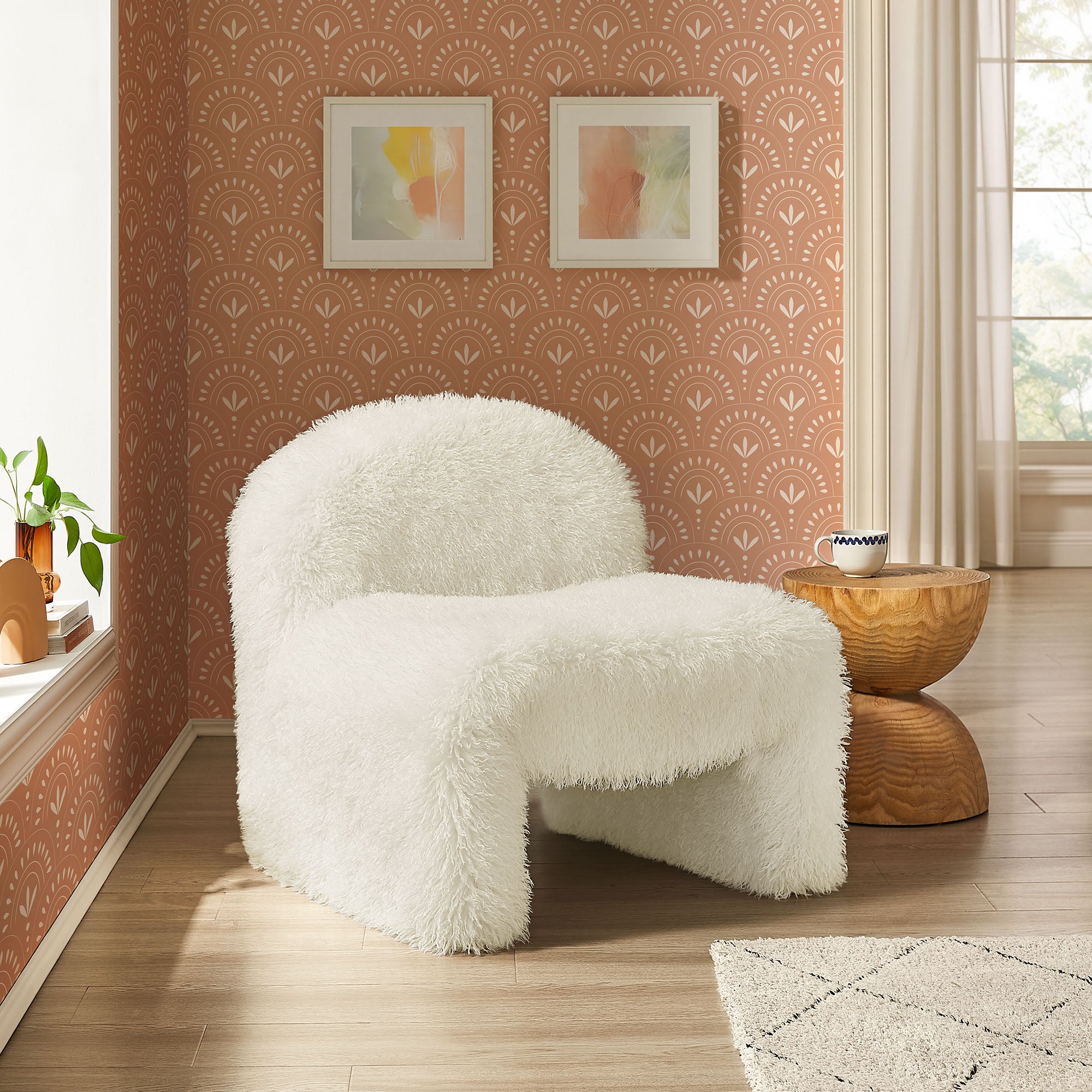 Mina Faux Fur Accent Chair, White
