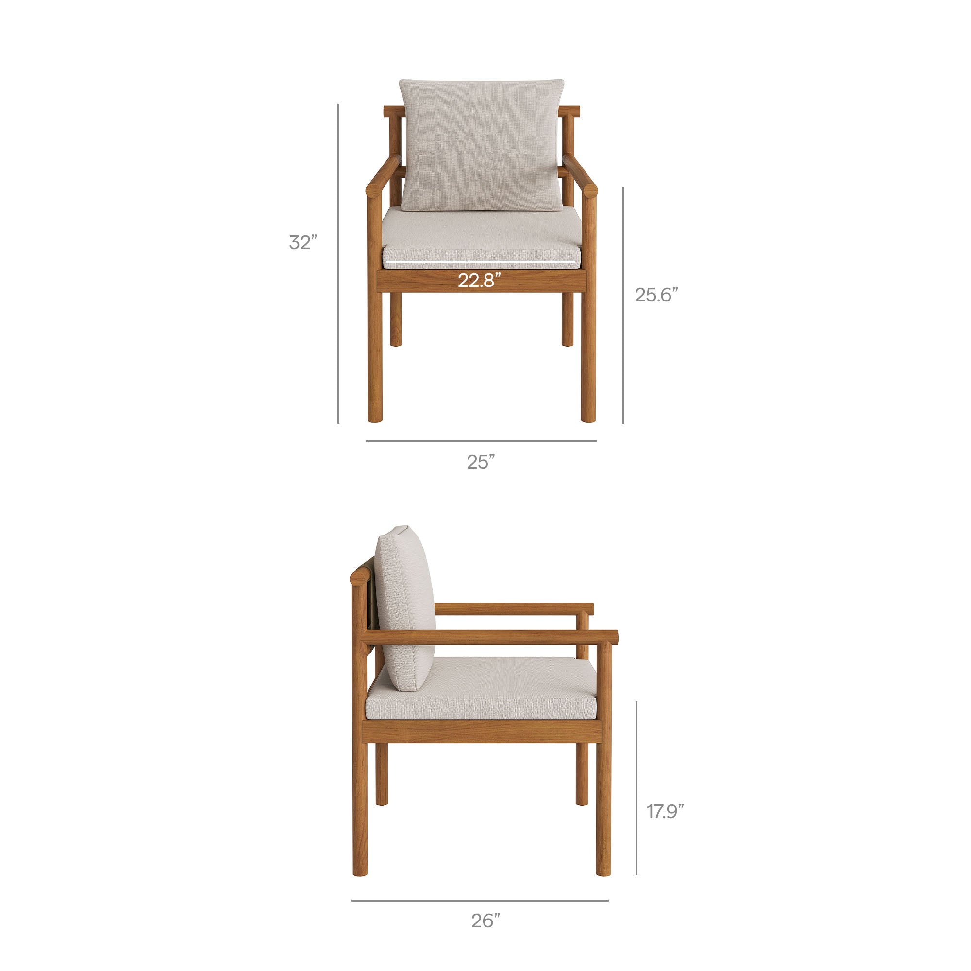 Eleni Outdoor Patio Teak Wood Rope Dining Chair, Natural Sail