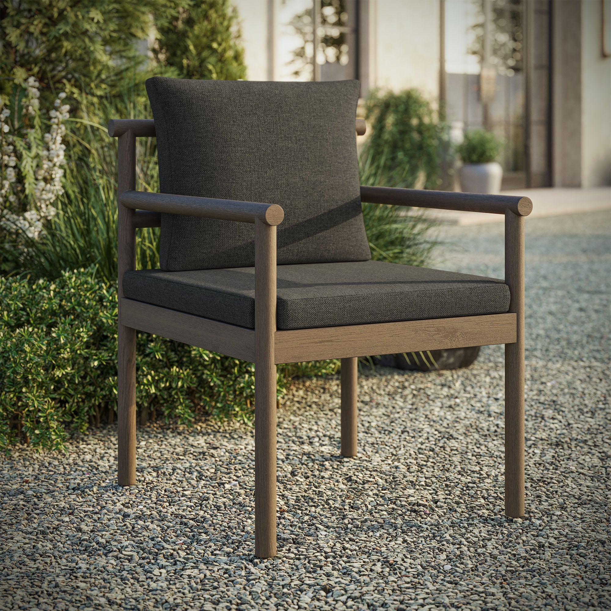 Eleni Outdoor Patio Teak Wood Rope Dining Chair, Weathered Gray Flint
