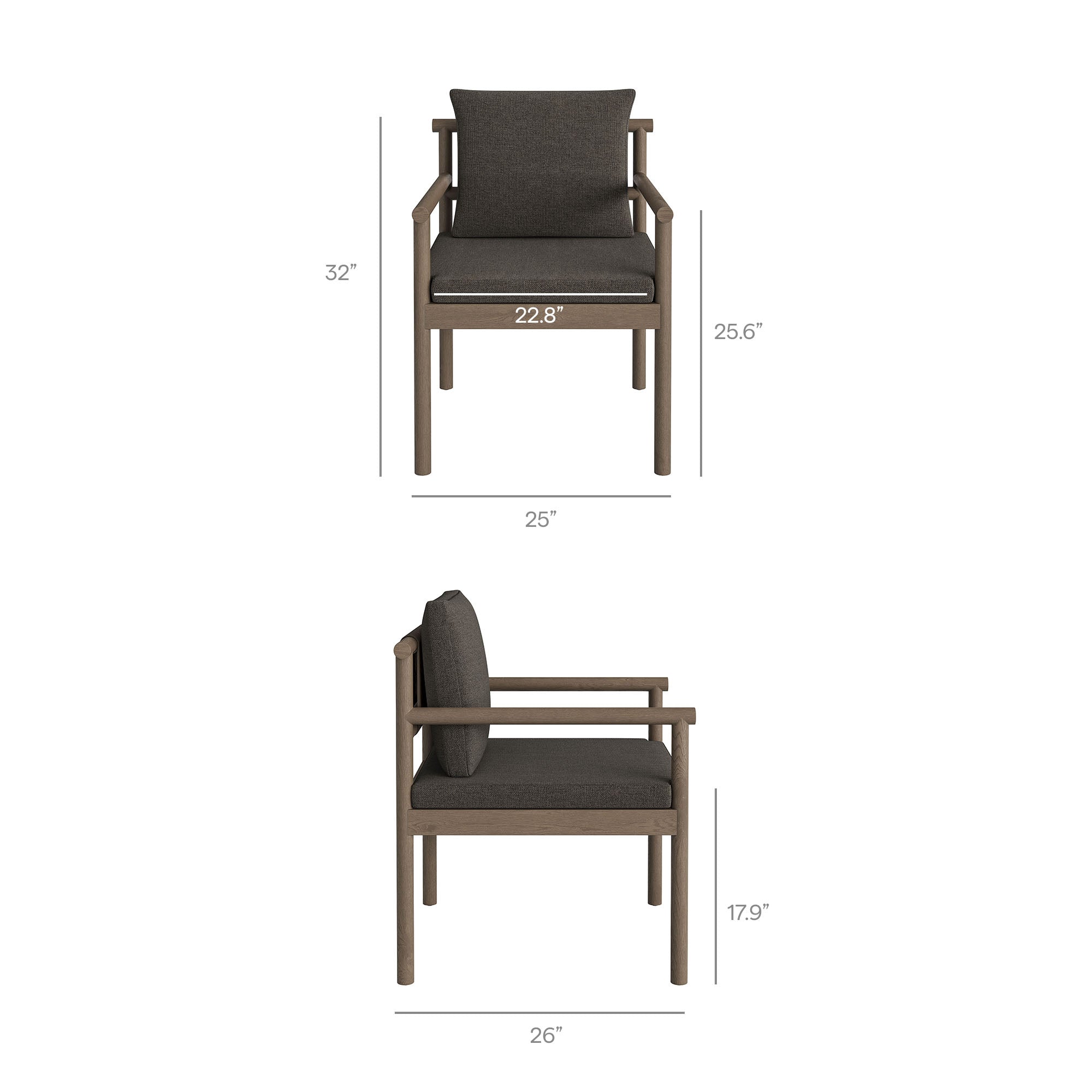 Eleni Outdoor Patio Teak Wood Rope Dining Chair, Weathered Gray Flint