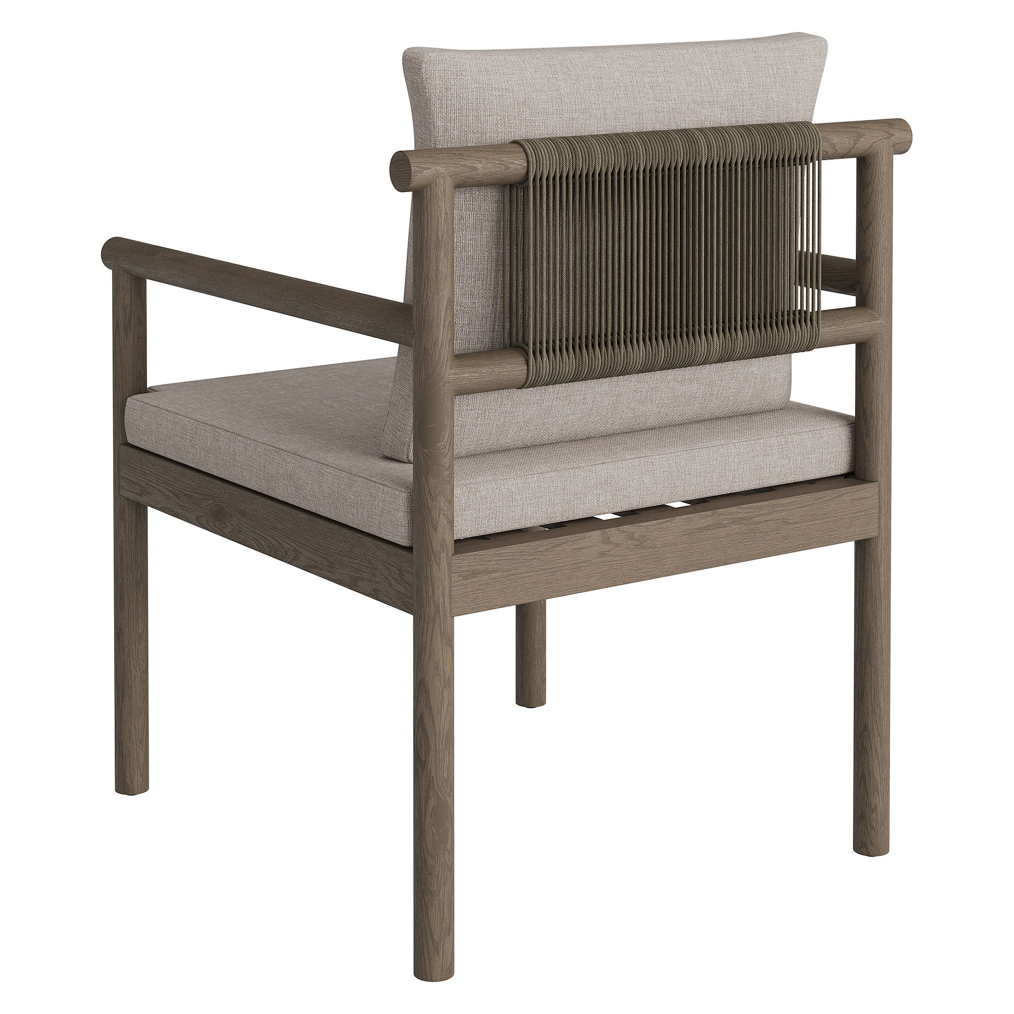 Eleni Outdoor Patio Teak Wood Rope Dining Chair, Weathered Gray Pebble