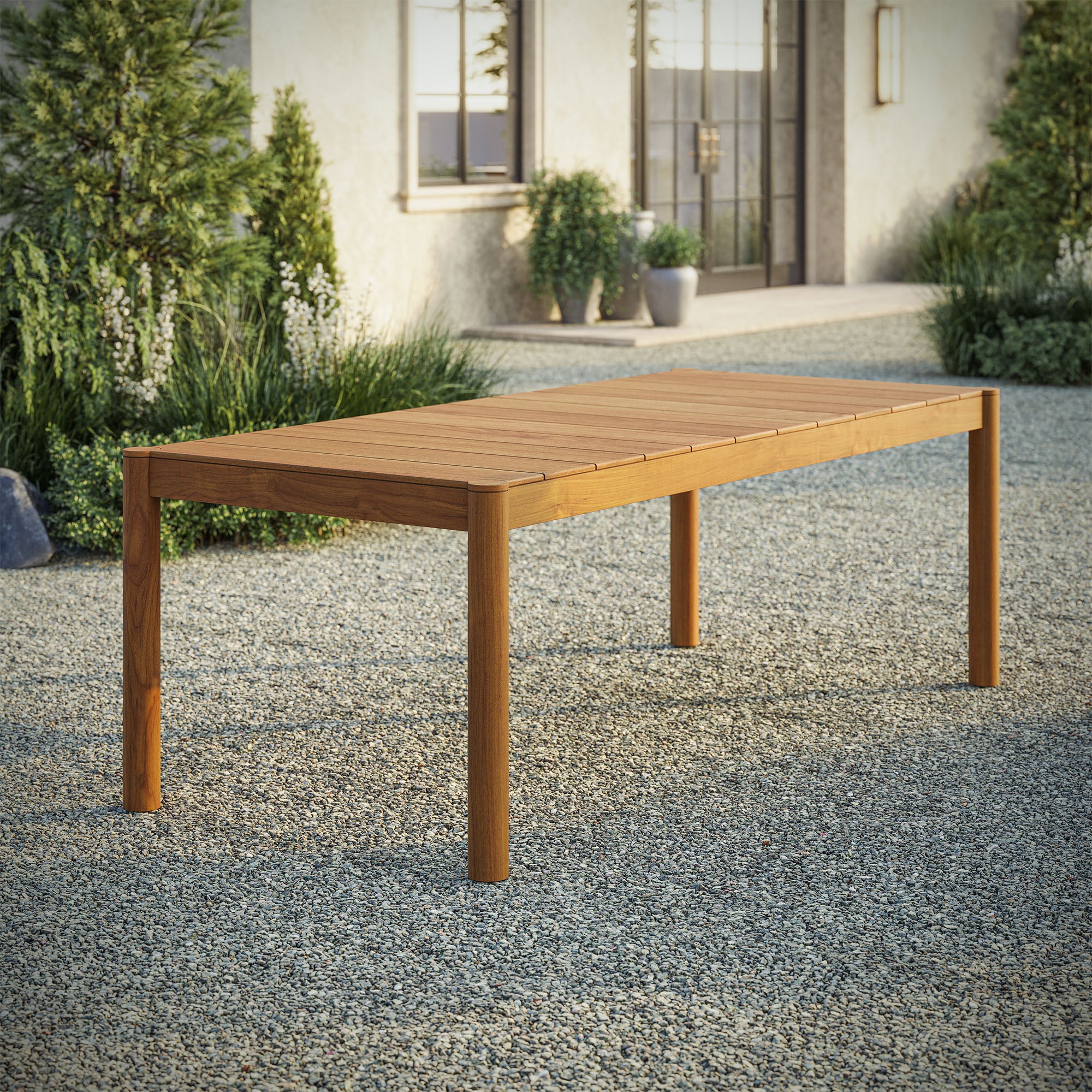 Eleni 89-Inch Outdoor Patio Teak Wood Dining Table, Natural