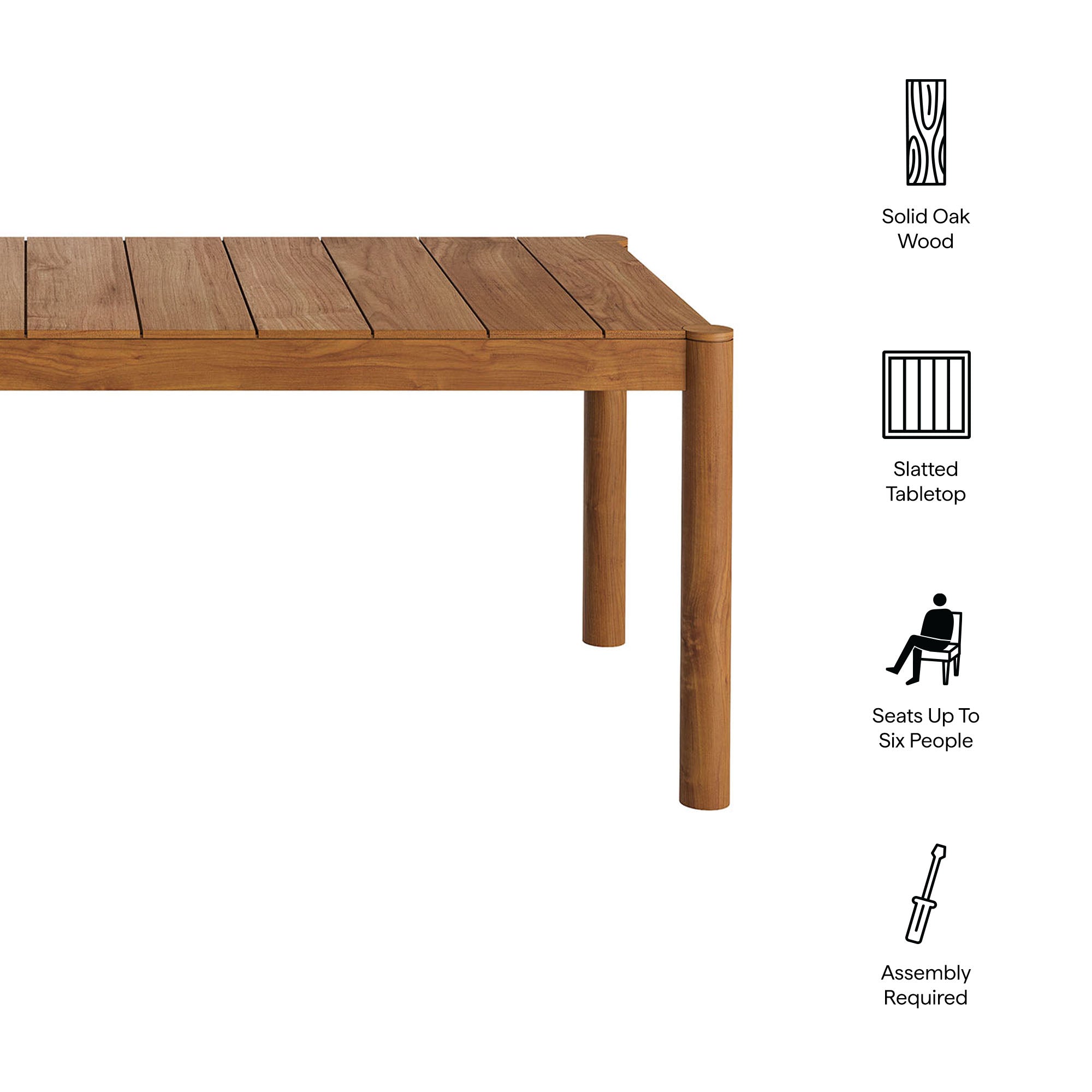 Eleni 89-Inch Outdoor Patio Teak Wood Dining Table, Natural