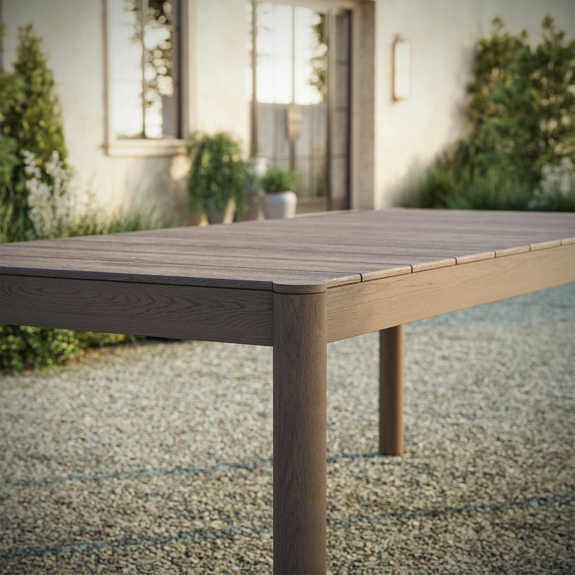 Eleni 89-Inch Outdoor Patio Teak Wood Dining Table, Weathered Gray