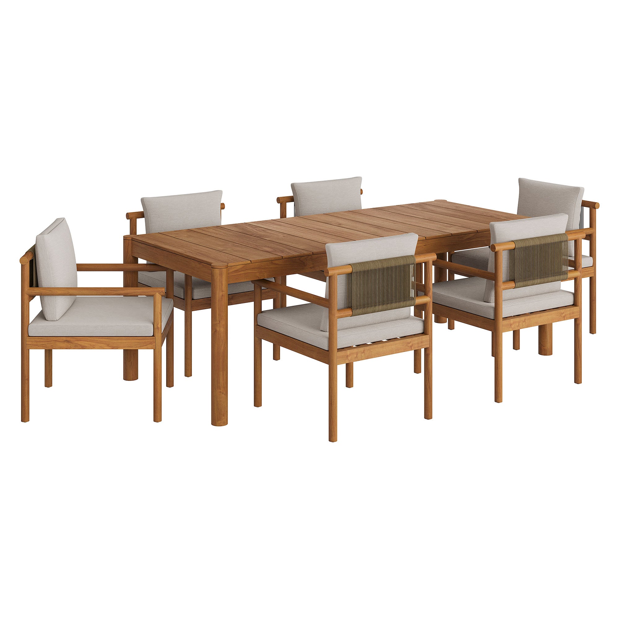 Eleni 7 Piece Outdoor Patio Teak Wood Dining Set, Natural Sail