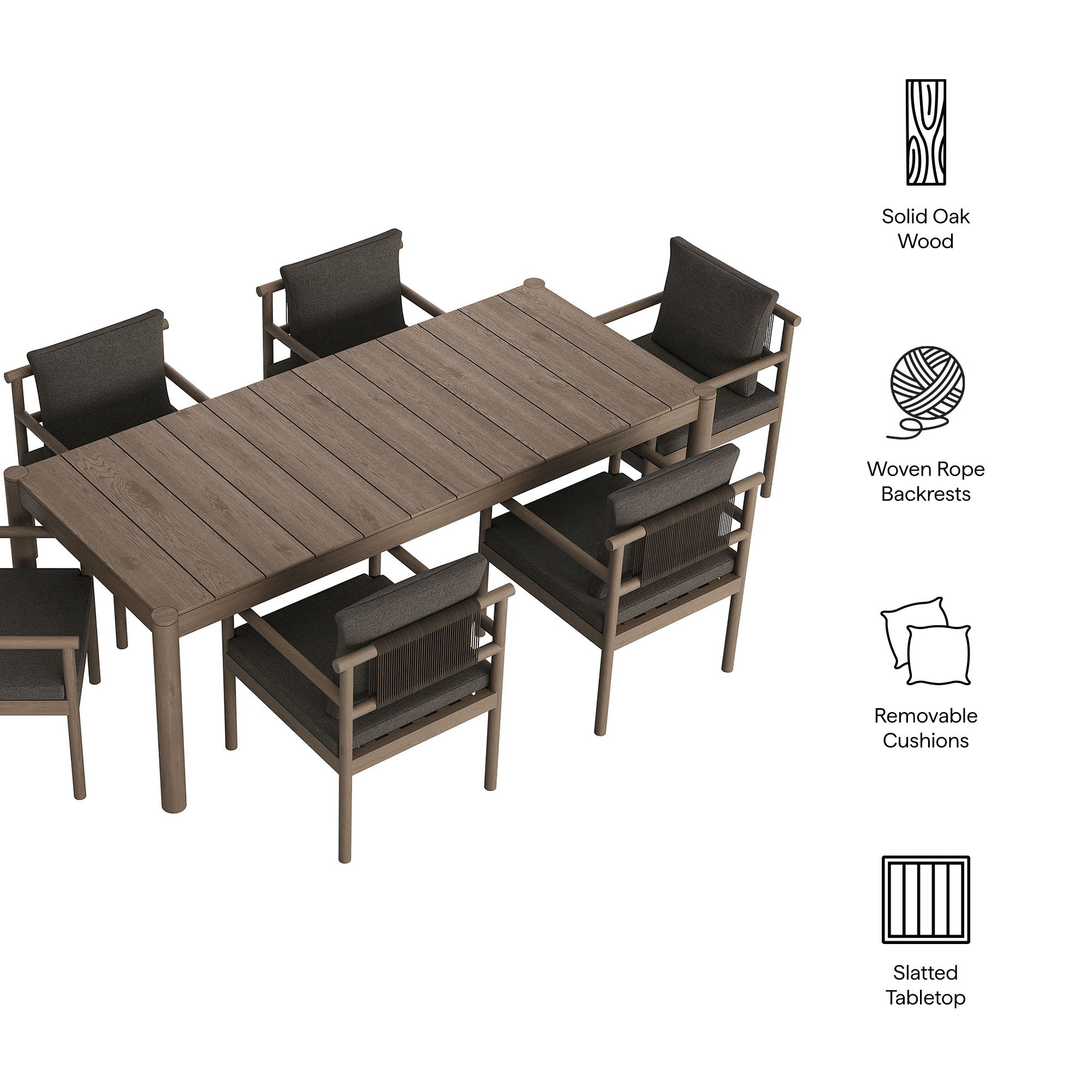 Eleni 7 Piece Outdoor Patio Teak Wood Dining Set, Weathered Gray Flint