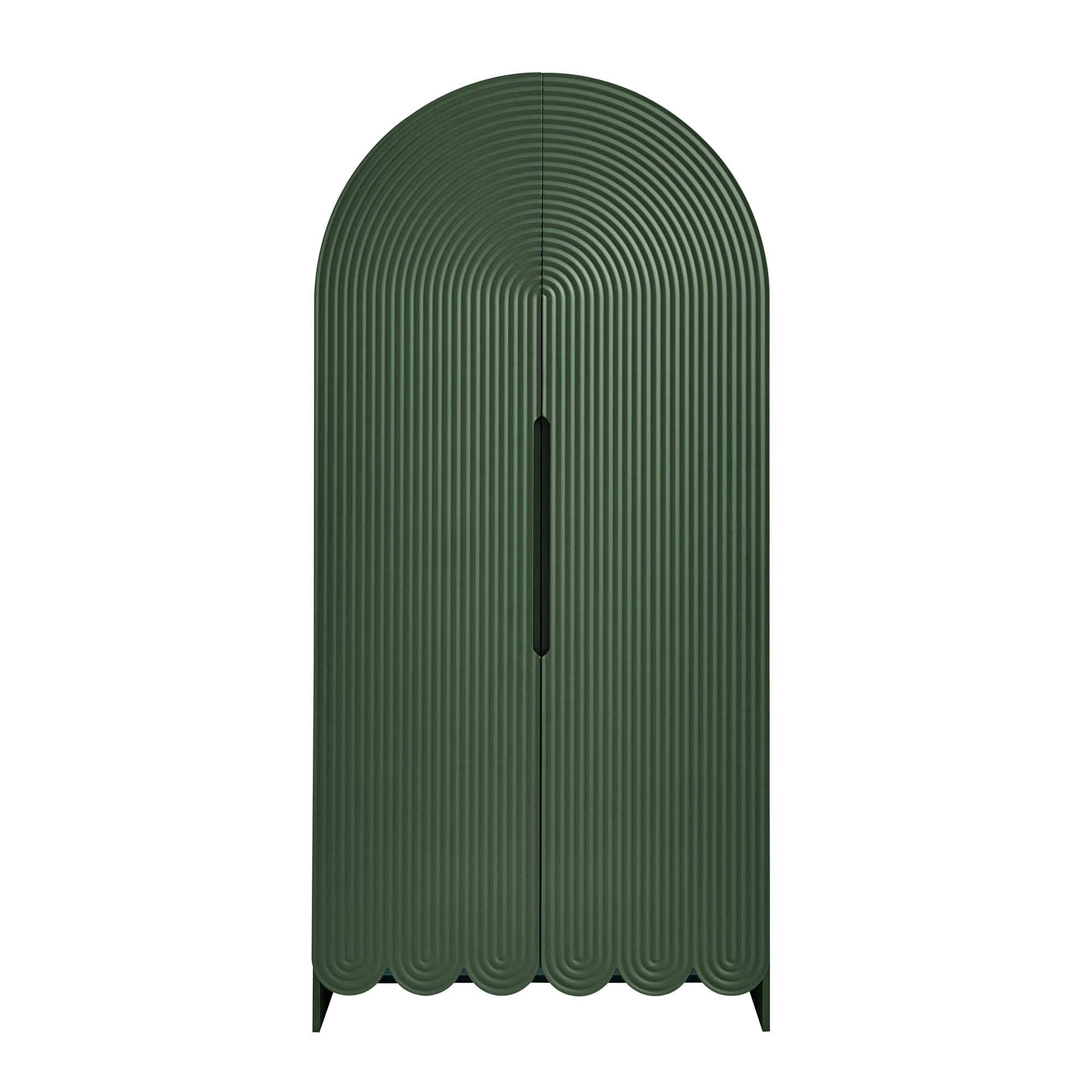 Dahlia 78 Inch Fluted and Scalloped Arched Storage Cabinet, Hunter Green