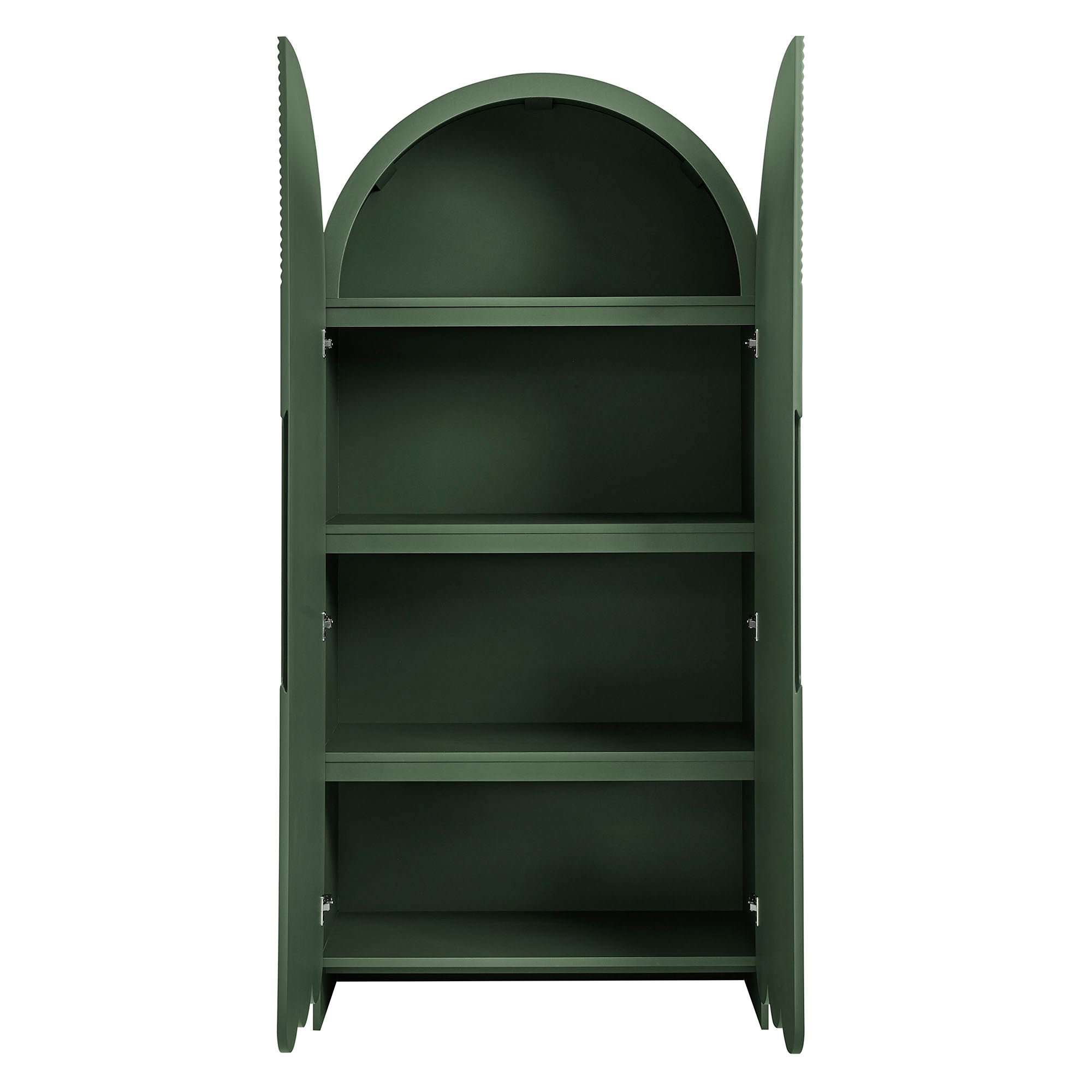 Dahlia 78 Inch Fluted and Scalloped Arched Storage Cabinet, Hunter Green