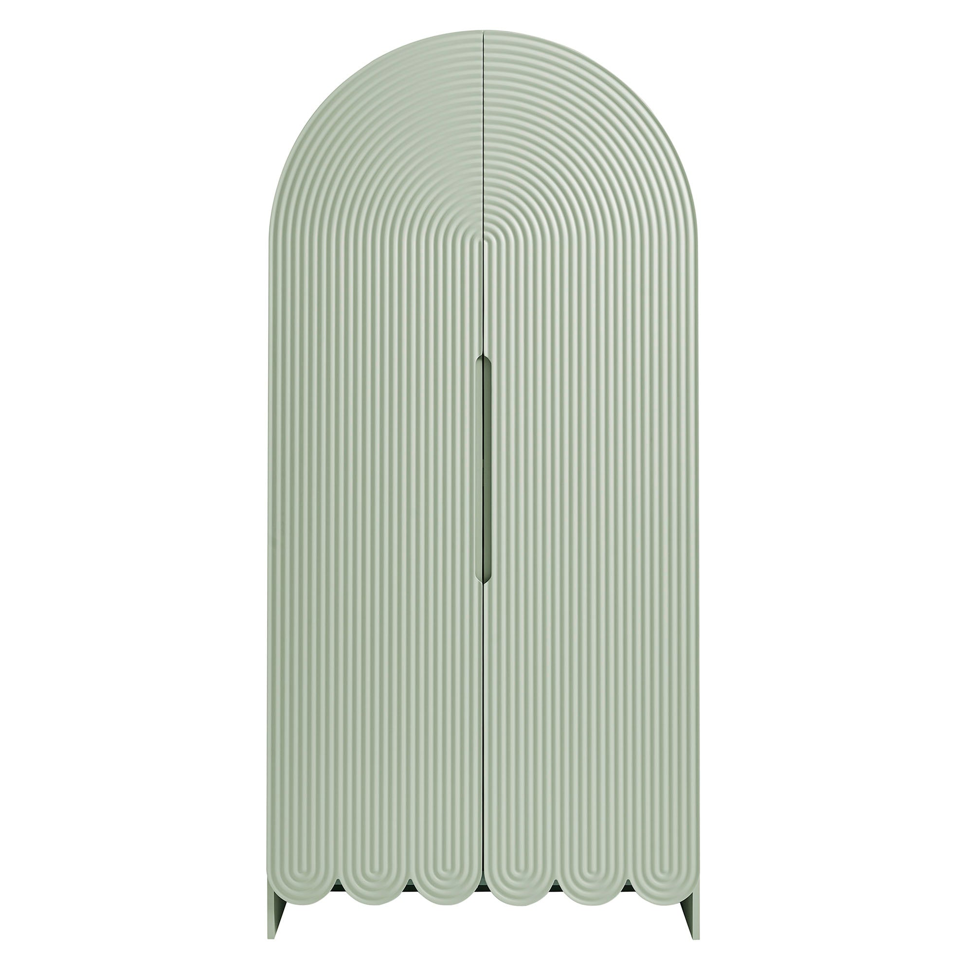 Dahlia 78 Inch Fluted and Scalloped Arched Storage Cabinet, Sage