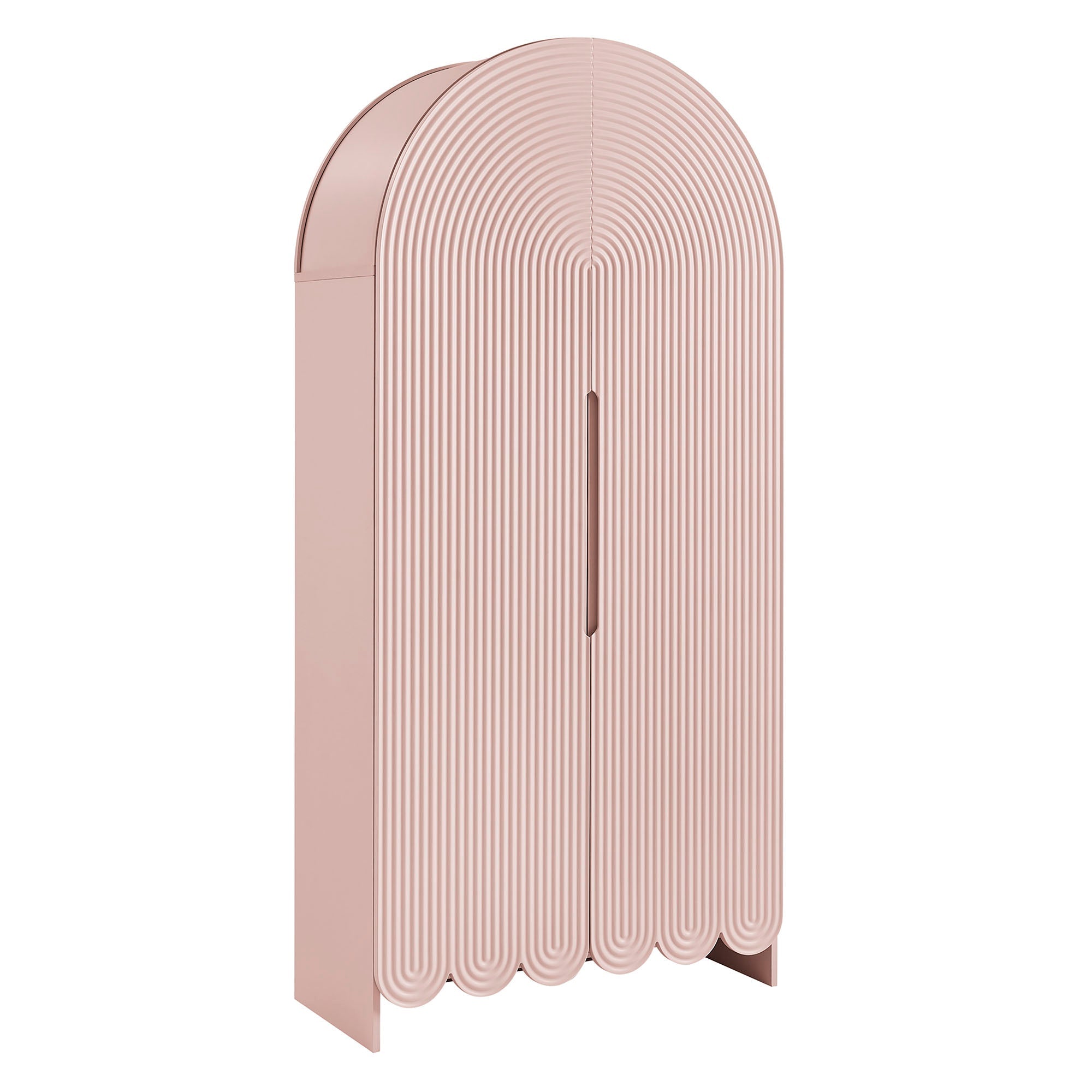 Dahlia 78 Inch Fluted and Scalloped Arched Storage Cabinet, Soft Pink