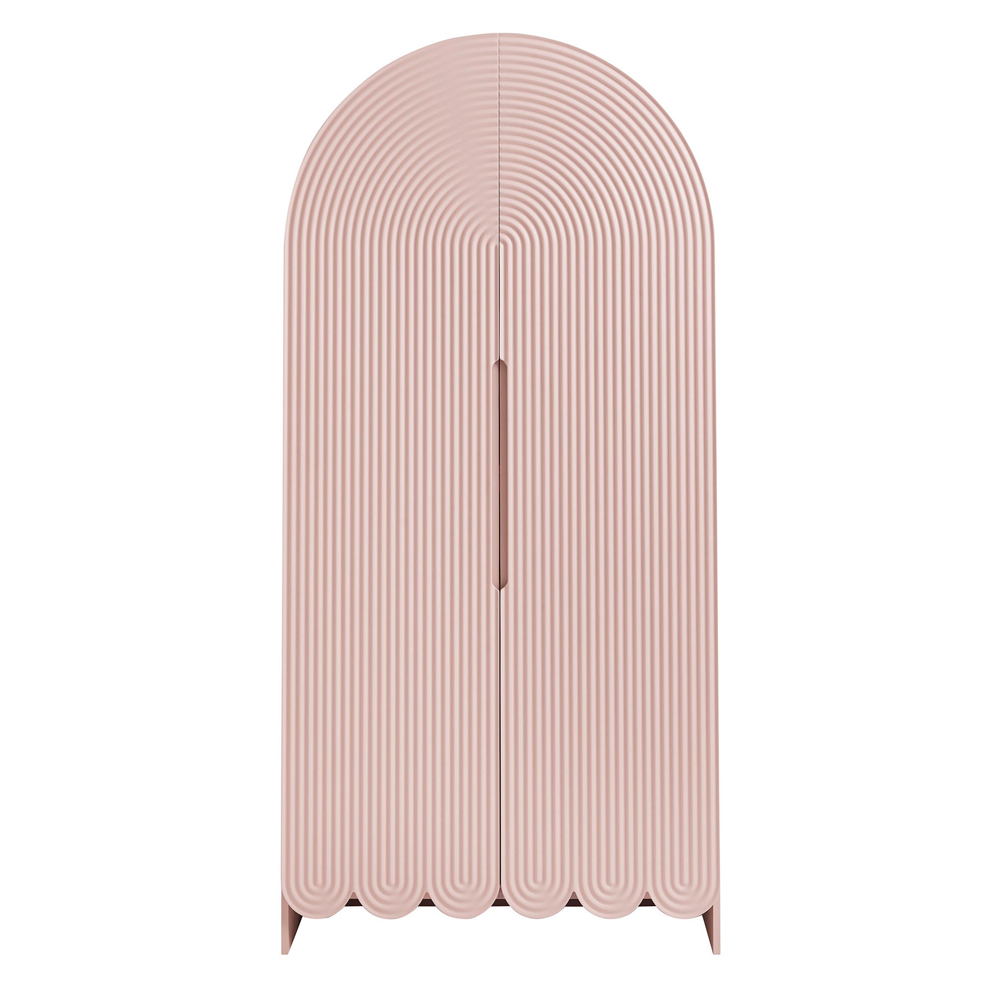 Dahlia 78 Inch Fluted and Scalloped Arched Storage Cabinet, Soft Pink