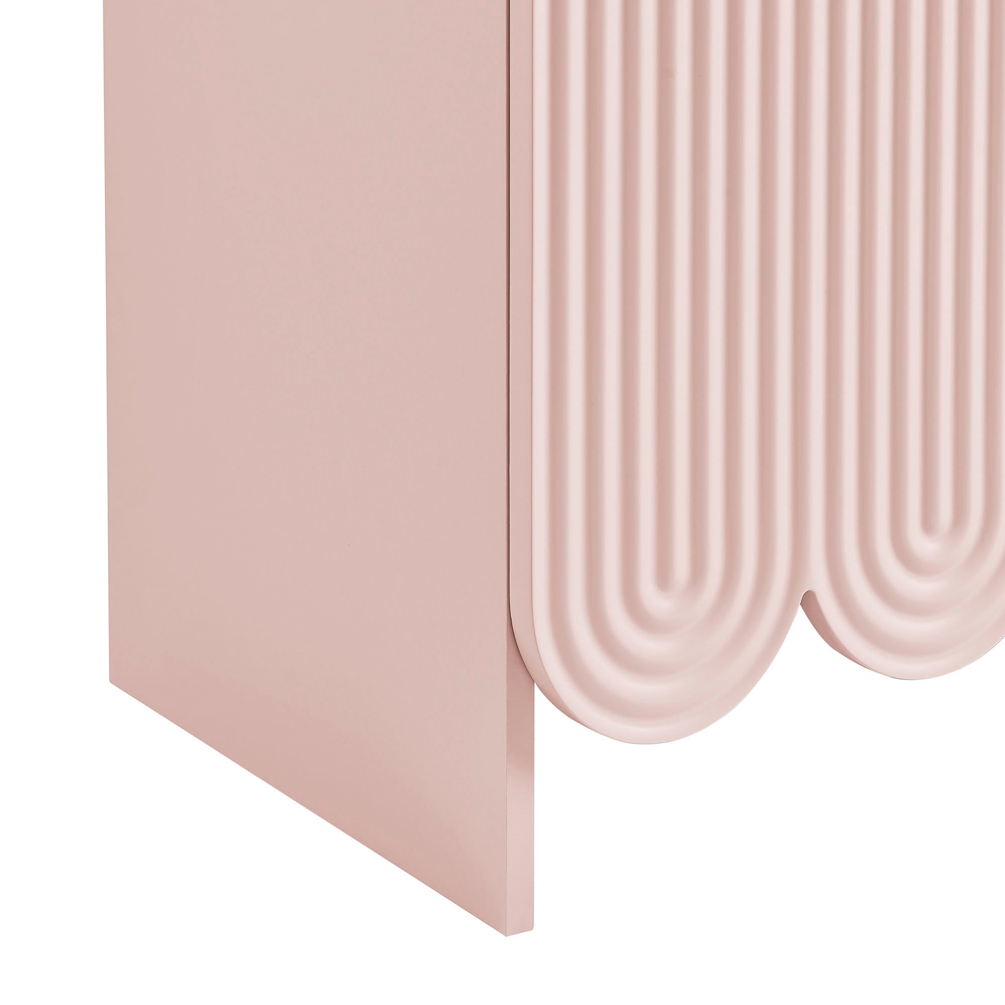 Dahlia 78 Inch Fluted and Scalloped Arched Storage Cabinet, Soft Pink