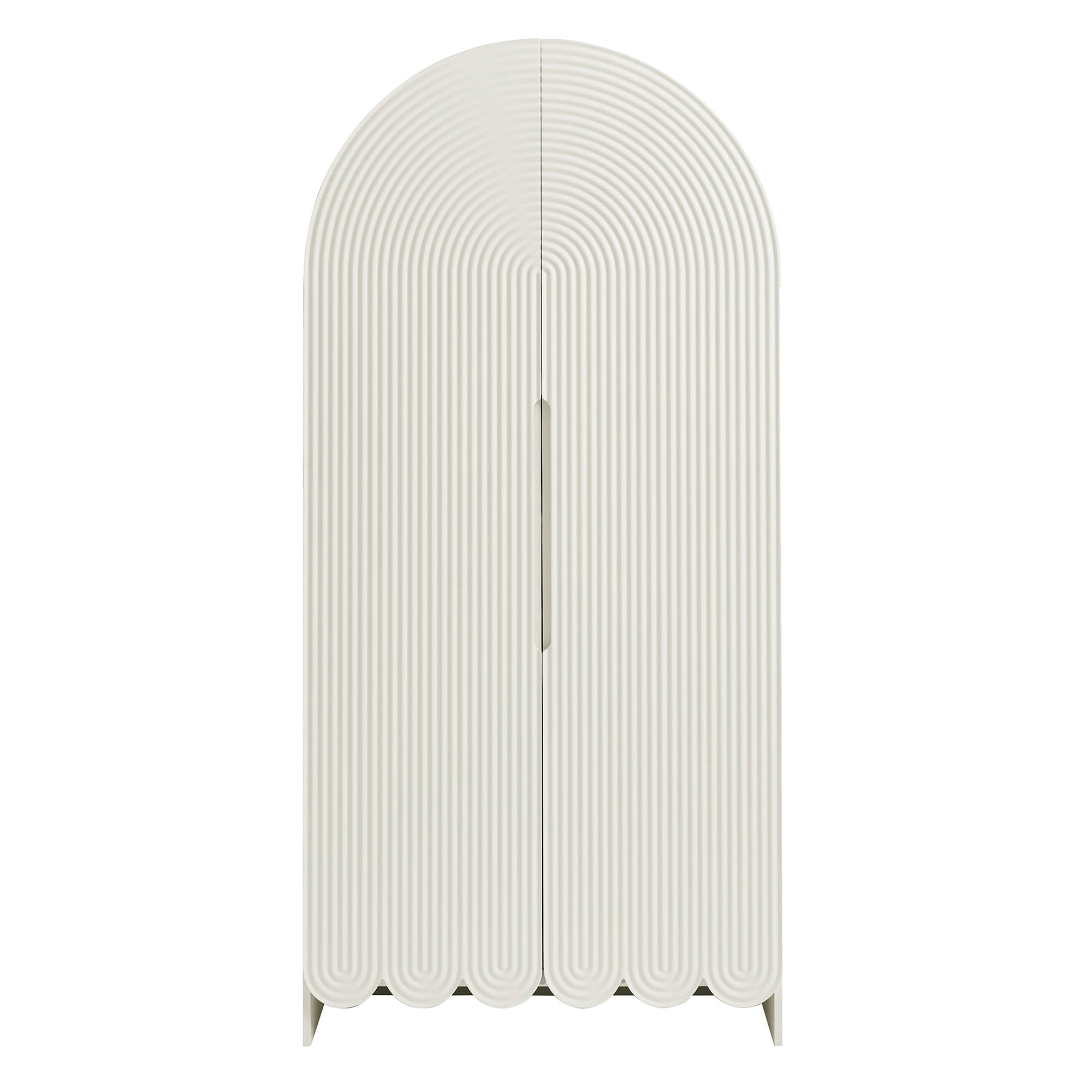 Dahlia 78 Inch Fluted and Scalloped Arched Storage Cabinet, White