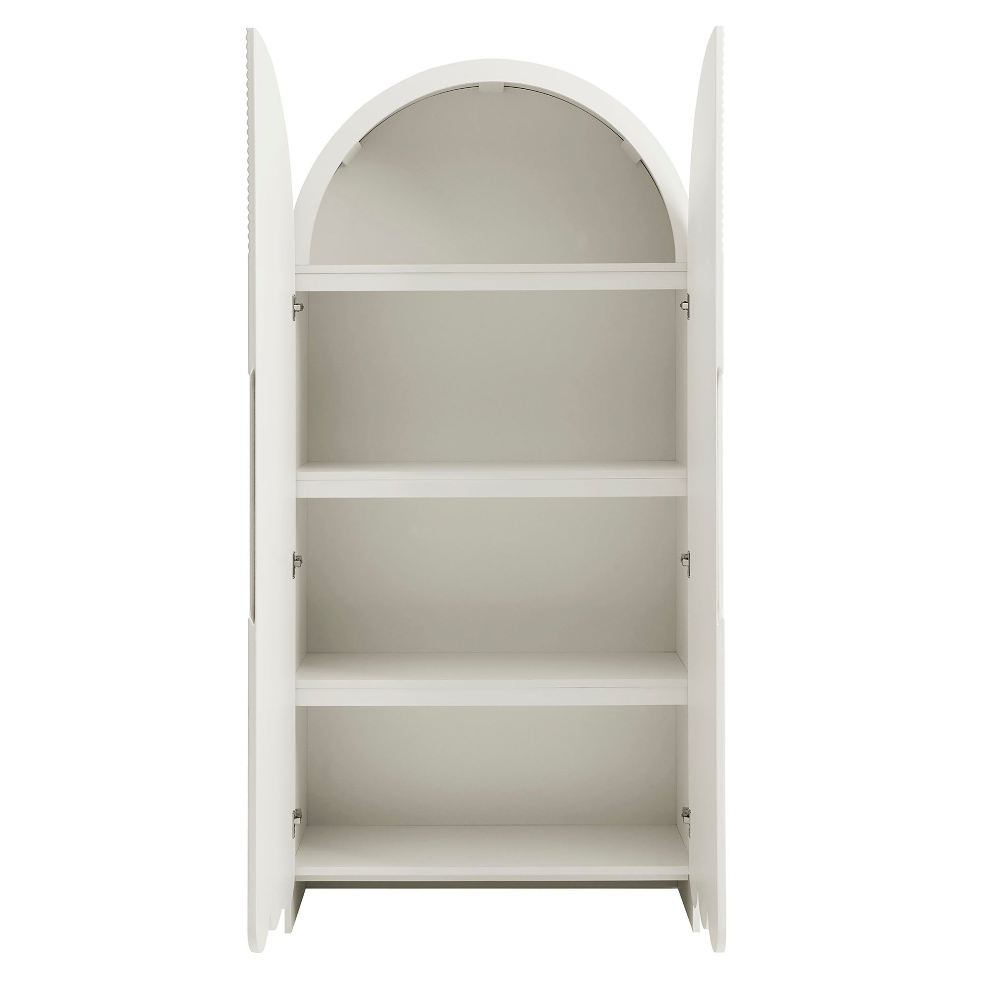 Dahlia 78 Inch Fluted and Scalloped Arched Storage Cabinet, White
