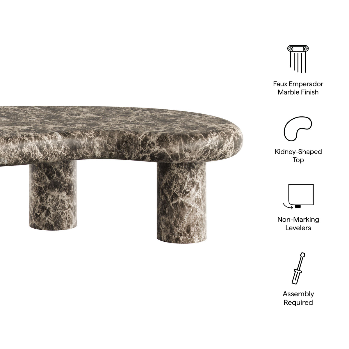 Elowen Outdoor Patio Faux Marble Coffee Table, Dark Emperador Marble