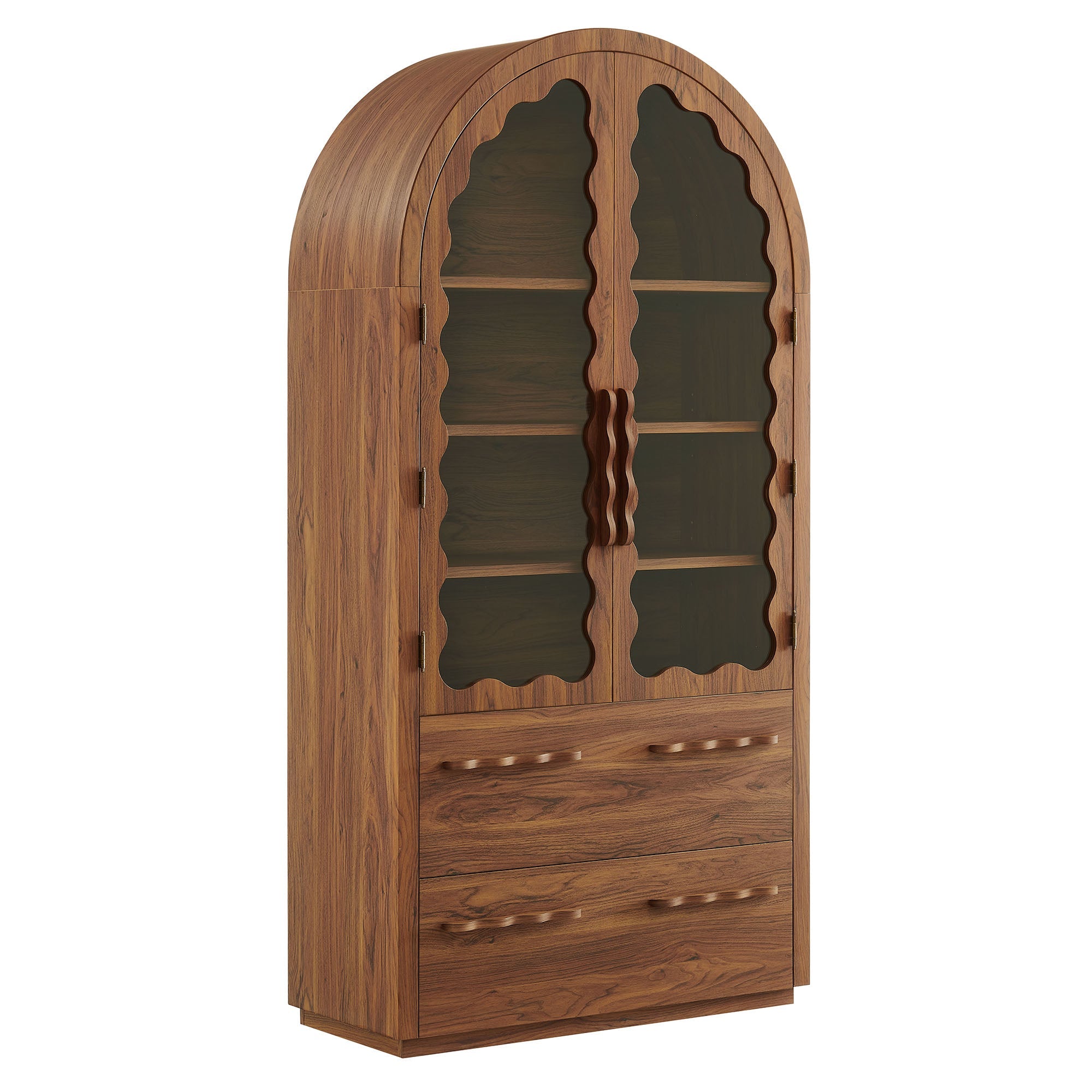 Rory 76 Inch Arched Kitchen Pantry Display Cabinet, Walnut