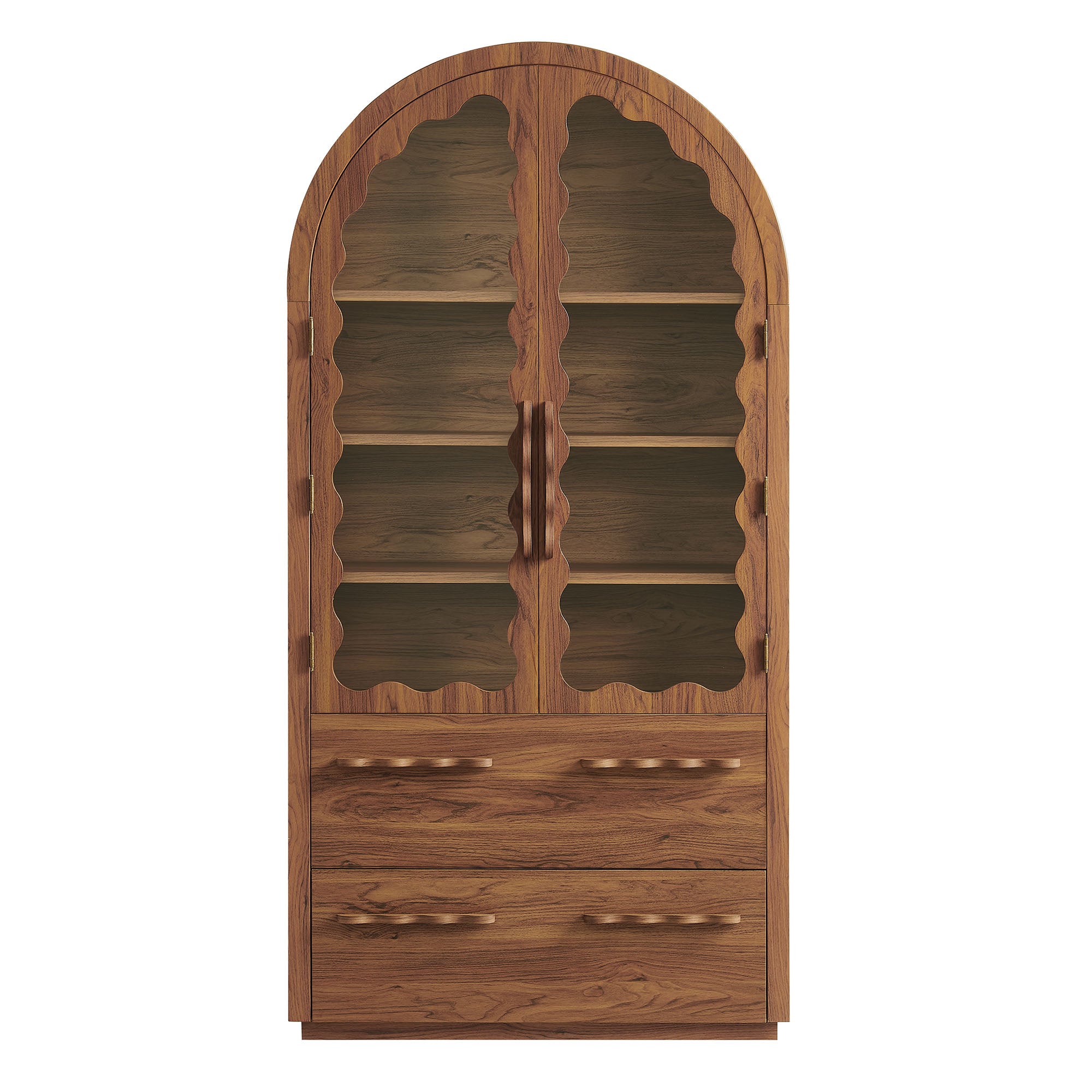 Rory 76 Inch Arched Kitchen Pantry Display Cabinet, Walnut