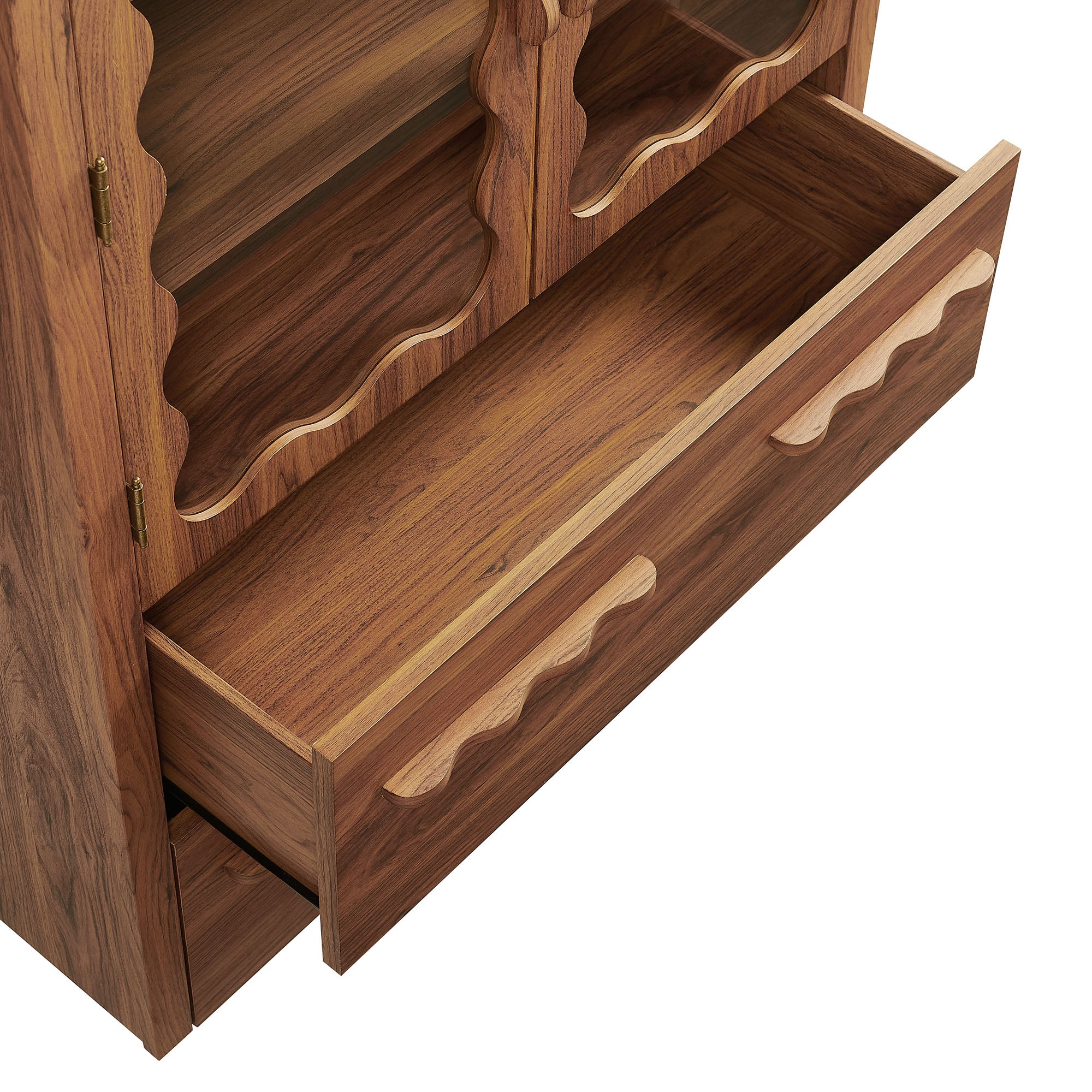 Rory 76 Inch Arched Kitchen Pantry Display Cabinet, Walnut