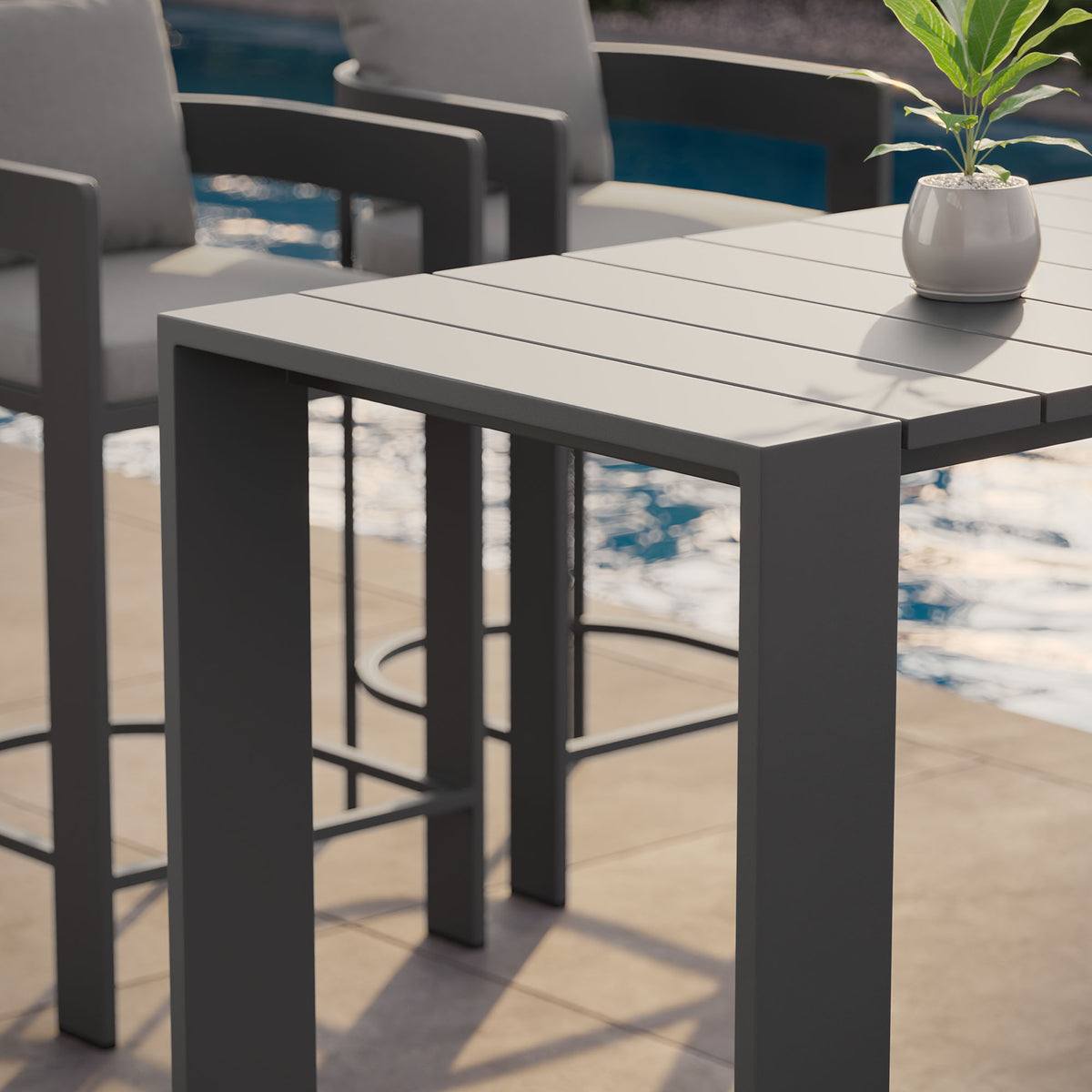 Tahoe 59 Inch Rectangle Outdoor Patio Aluminum Bar Table, Gray