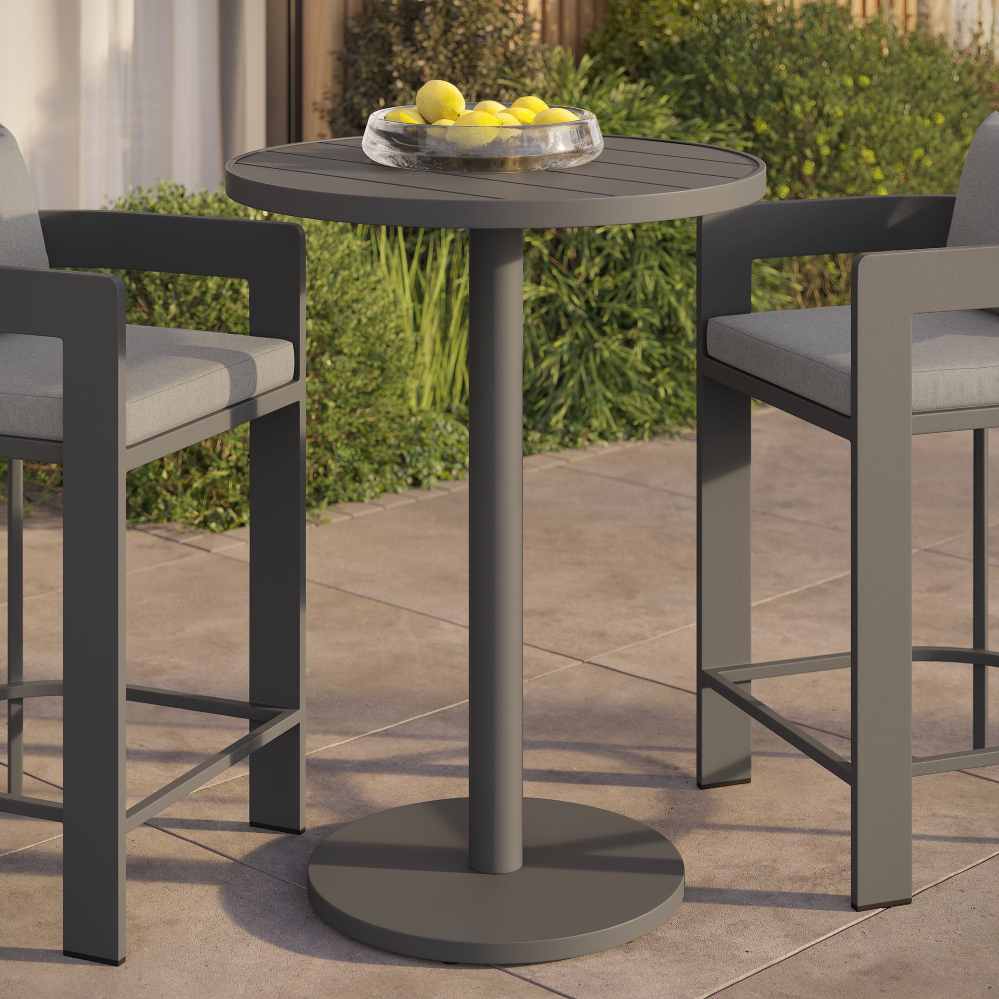 Tahoe 31 Inch Round Outdoor Patio Aluminum Bar Table, Gray