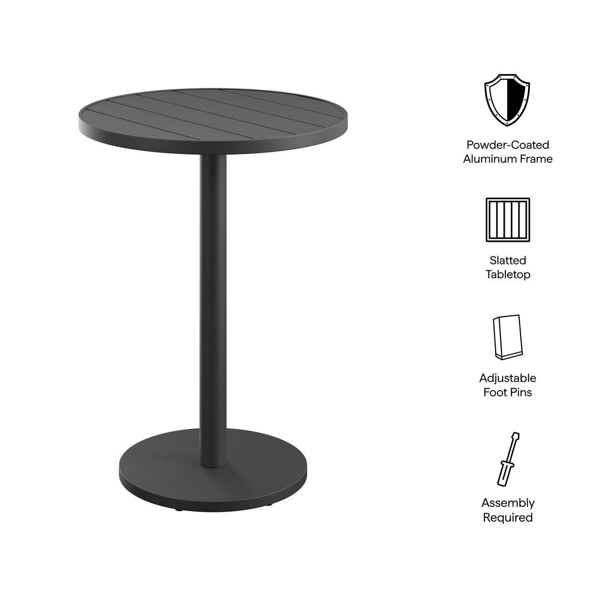 Tahoe 31 Inch Round Outdoor Patio Aluminum Bar Table, Gray