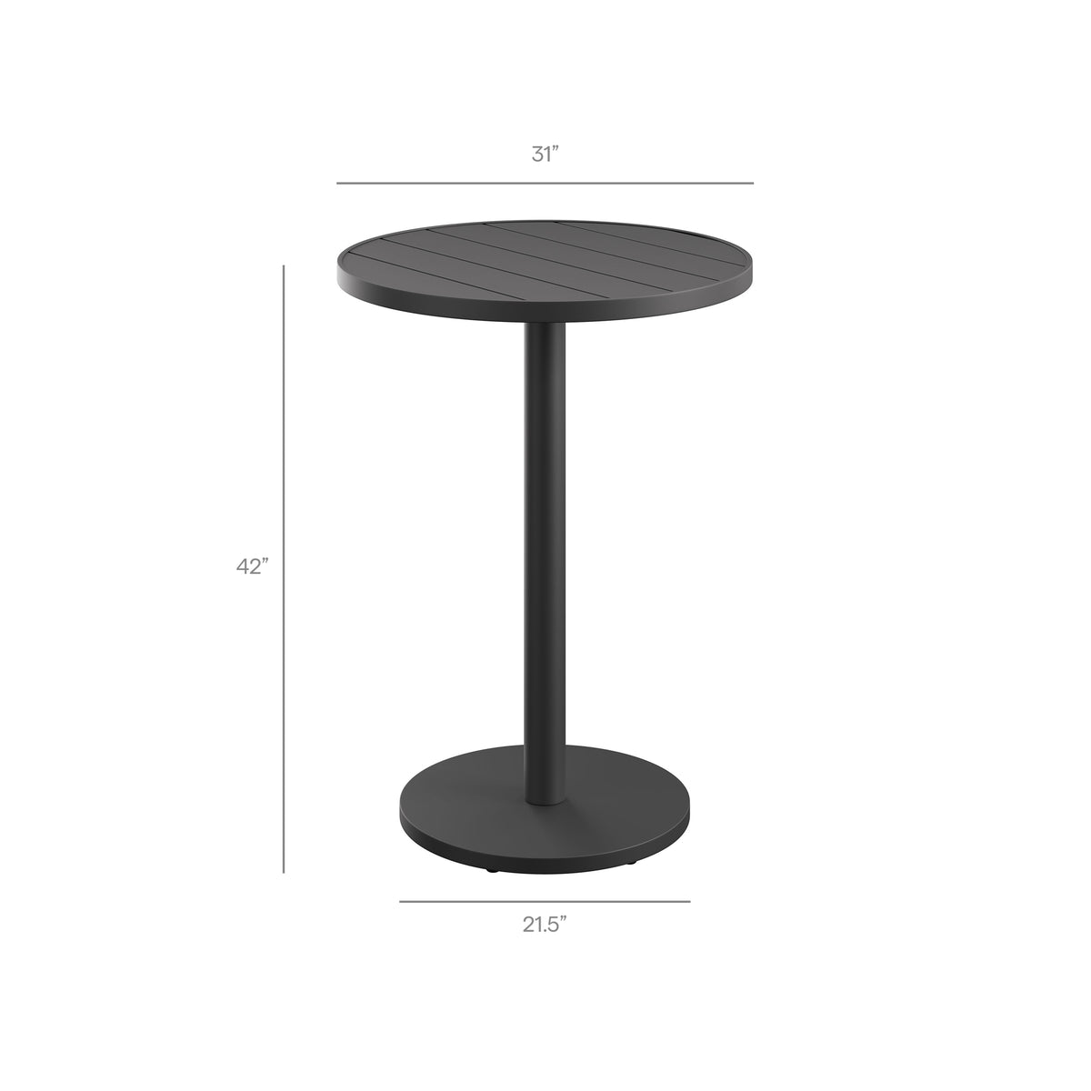 Tahoe 31 Inch Round Outdoor Patio Aluminum Bar Table, Gray
