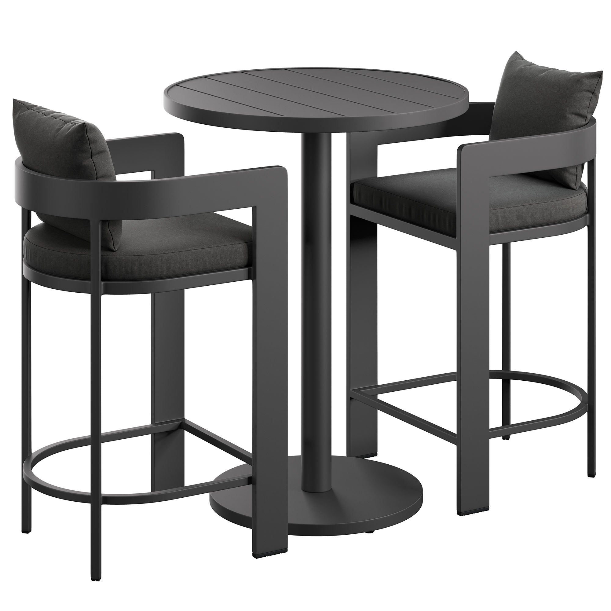 Tahoe 3-Piece Outdoor Patio Aluminum Bar Set, Charcoal