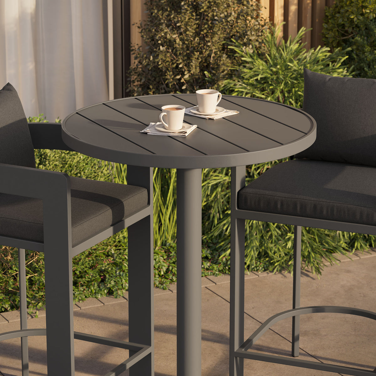 Tahoe 3-Piece Outdoor Patio Aluminum Bar Set, Charcoal