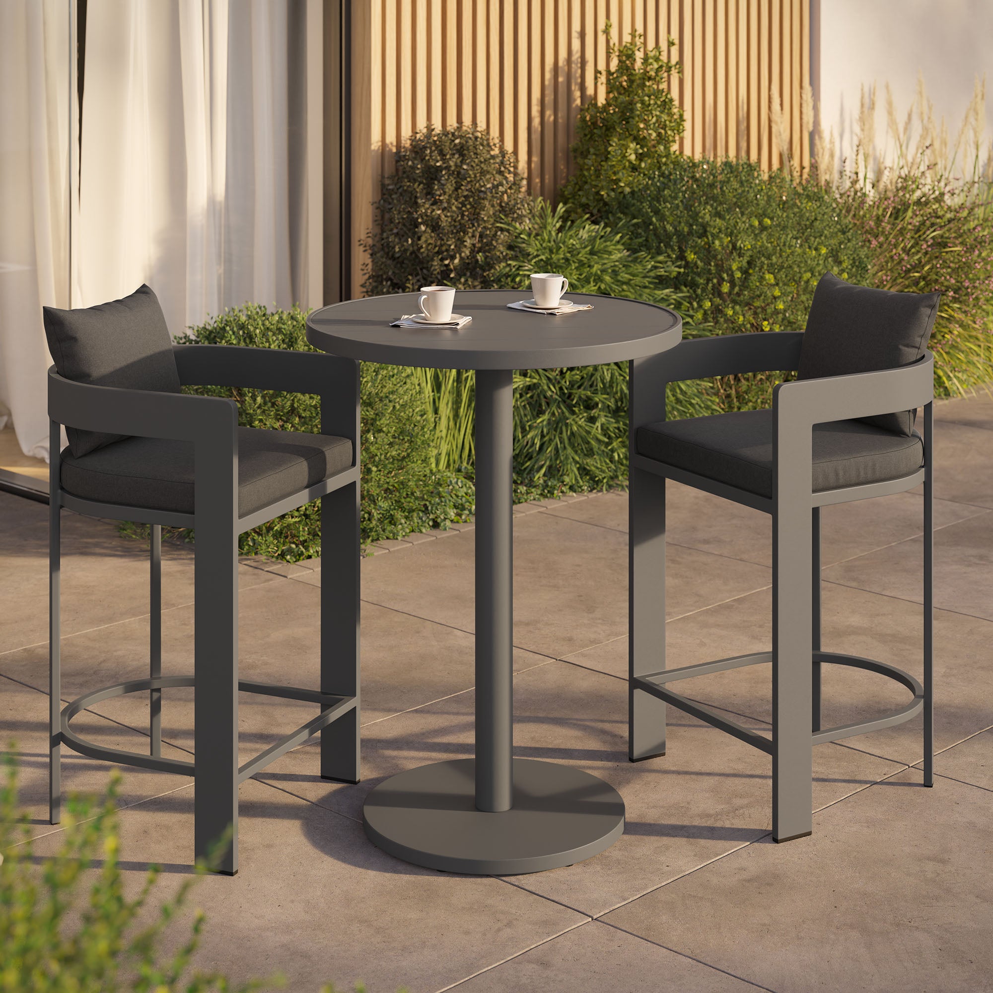 Tahoe 3-Piece Outdoor Patio Aluminum Bar Set, Charcoal