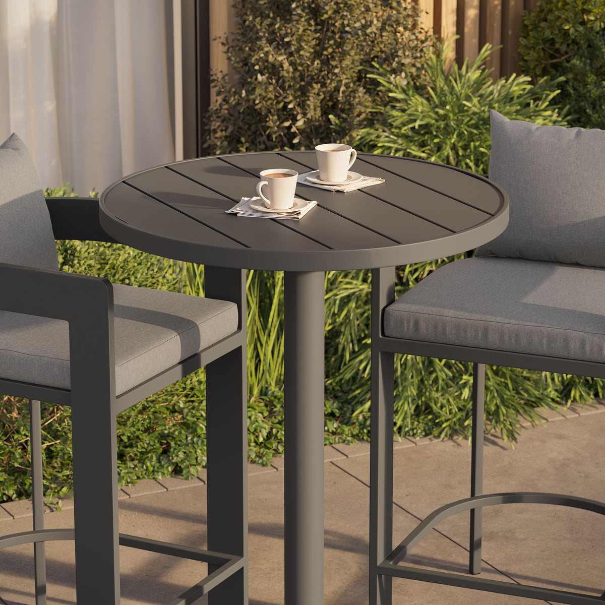 Tahoe 3-Piece Outdoor Patio Aluminum Bar Set, Gray