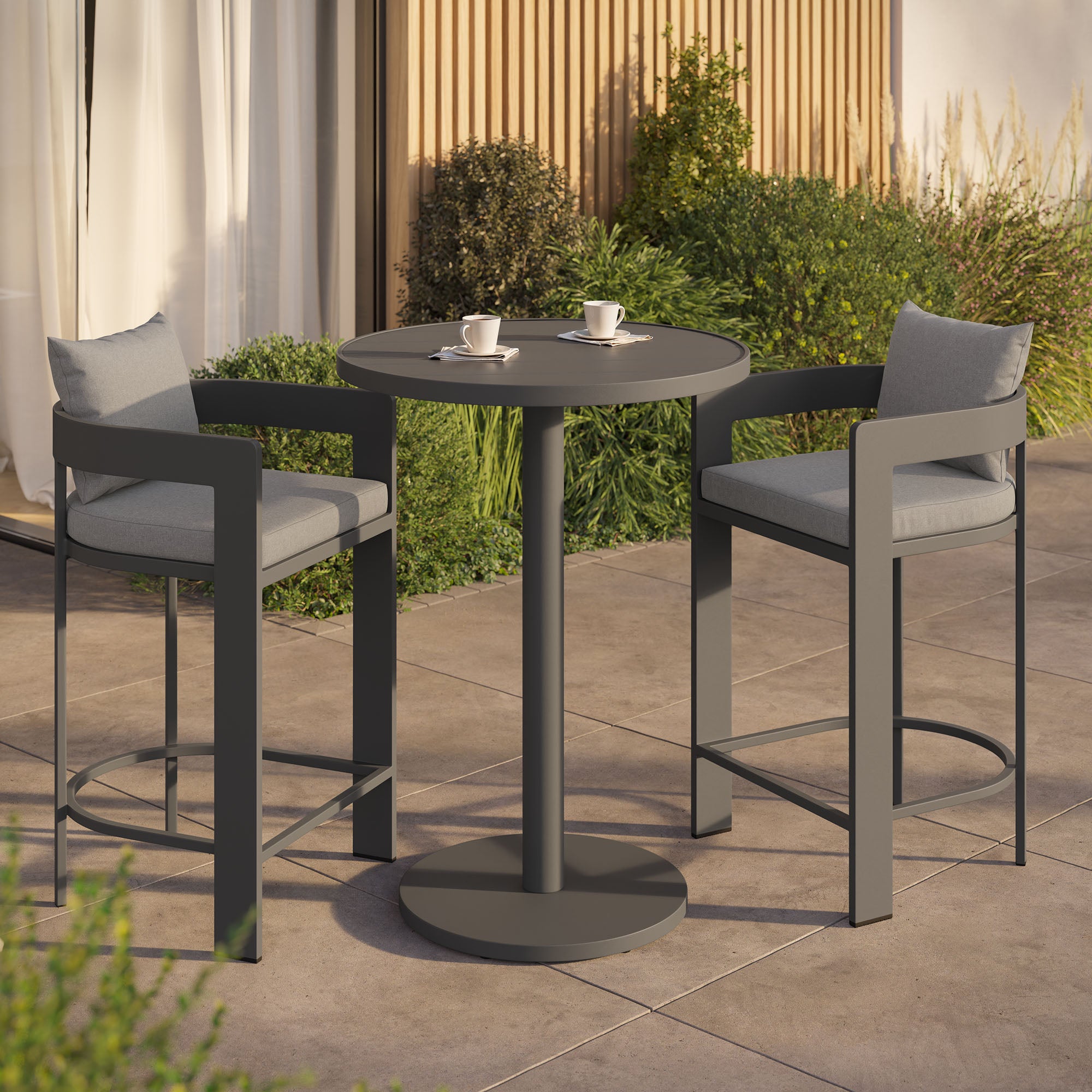 Tahoe 3-Piece Outdoor Patio Aluminum Bar Set, Gray