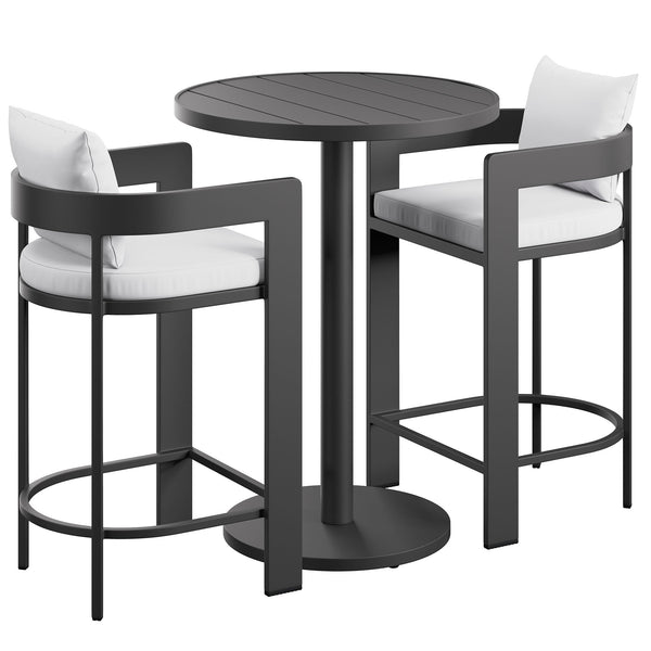 Tahoe 3-Piece Outdoor Patio Aluminum Bar Set, White