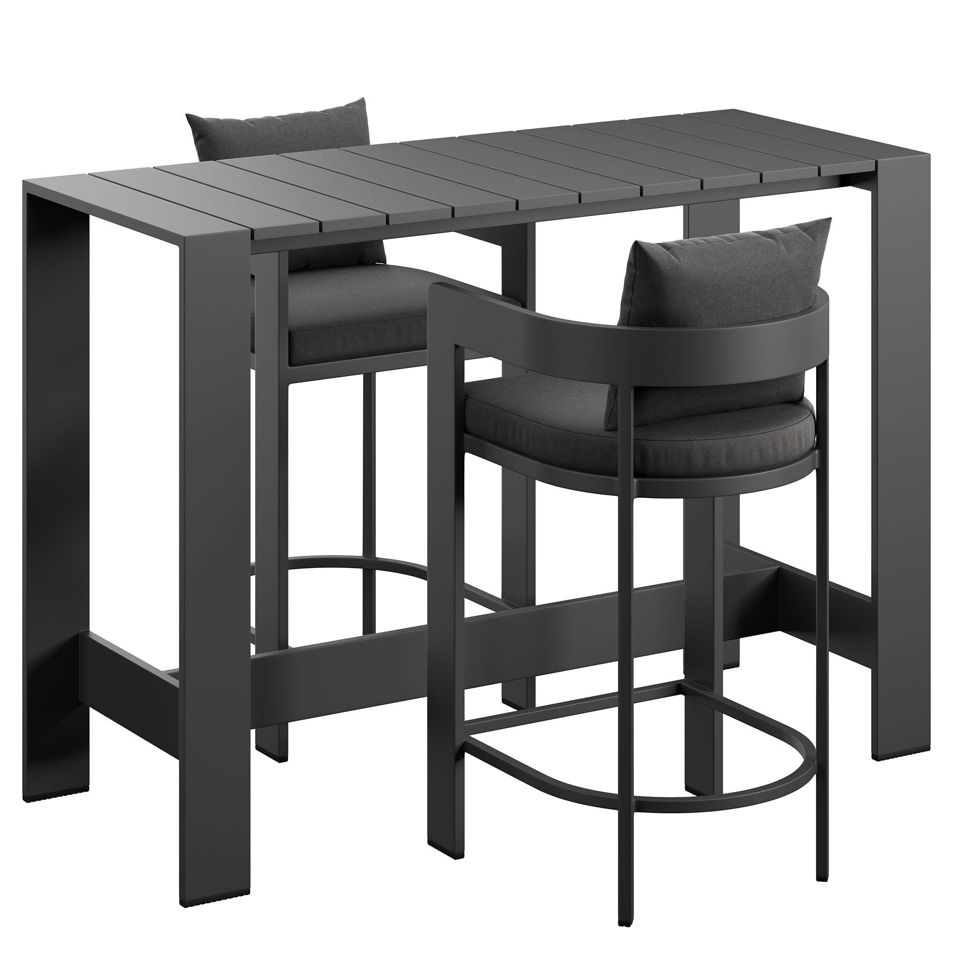 Tahoe 3-Piece Outdoor Patio Aluminum Bar Table Set, Charcoal