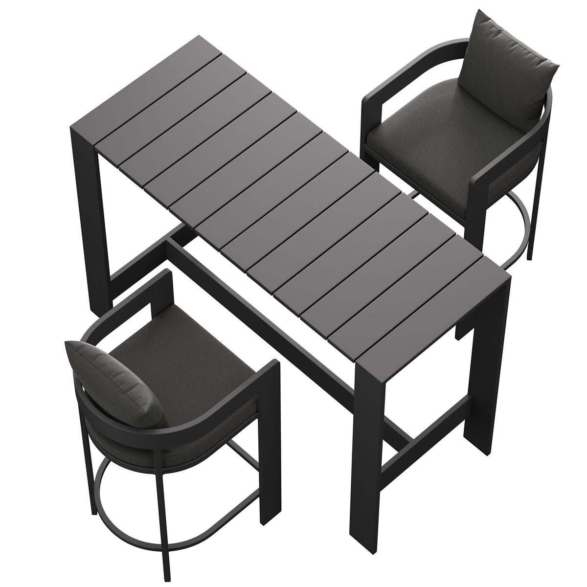 Tahoe 3-Piece Outdoor Patio Aluminum Bar Table Set, Charcoal