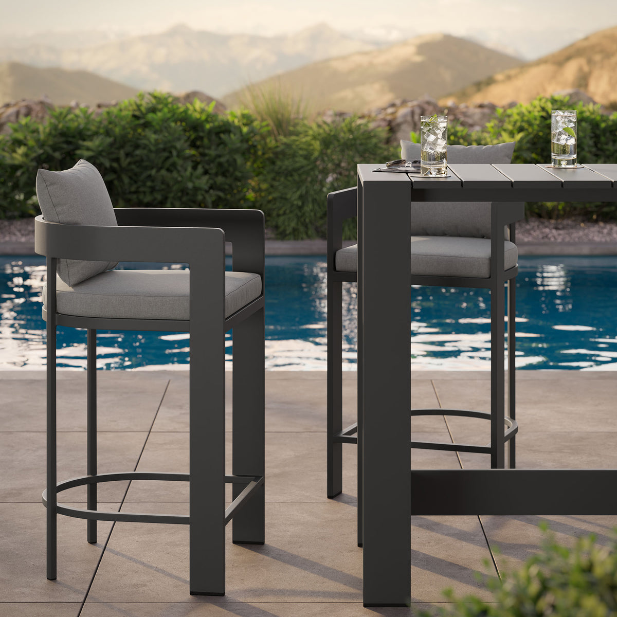 Tahoe 3-Piece Outdoor Patio Aluminum Bar Table Set, Gray