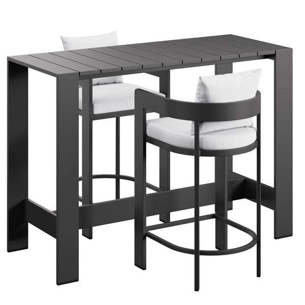 Tahoe 3-Piece Outdoor Patio Aluminum Bar Table Set, White