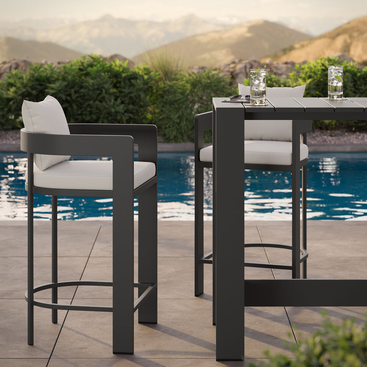 Tahoe 3-Piece Outdoor Patio Aluminum Bar Table Set, White