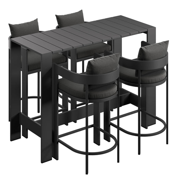 Tahoe 5-Piece Outdoor Patio Bar Table Set, Charcoal