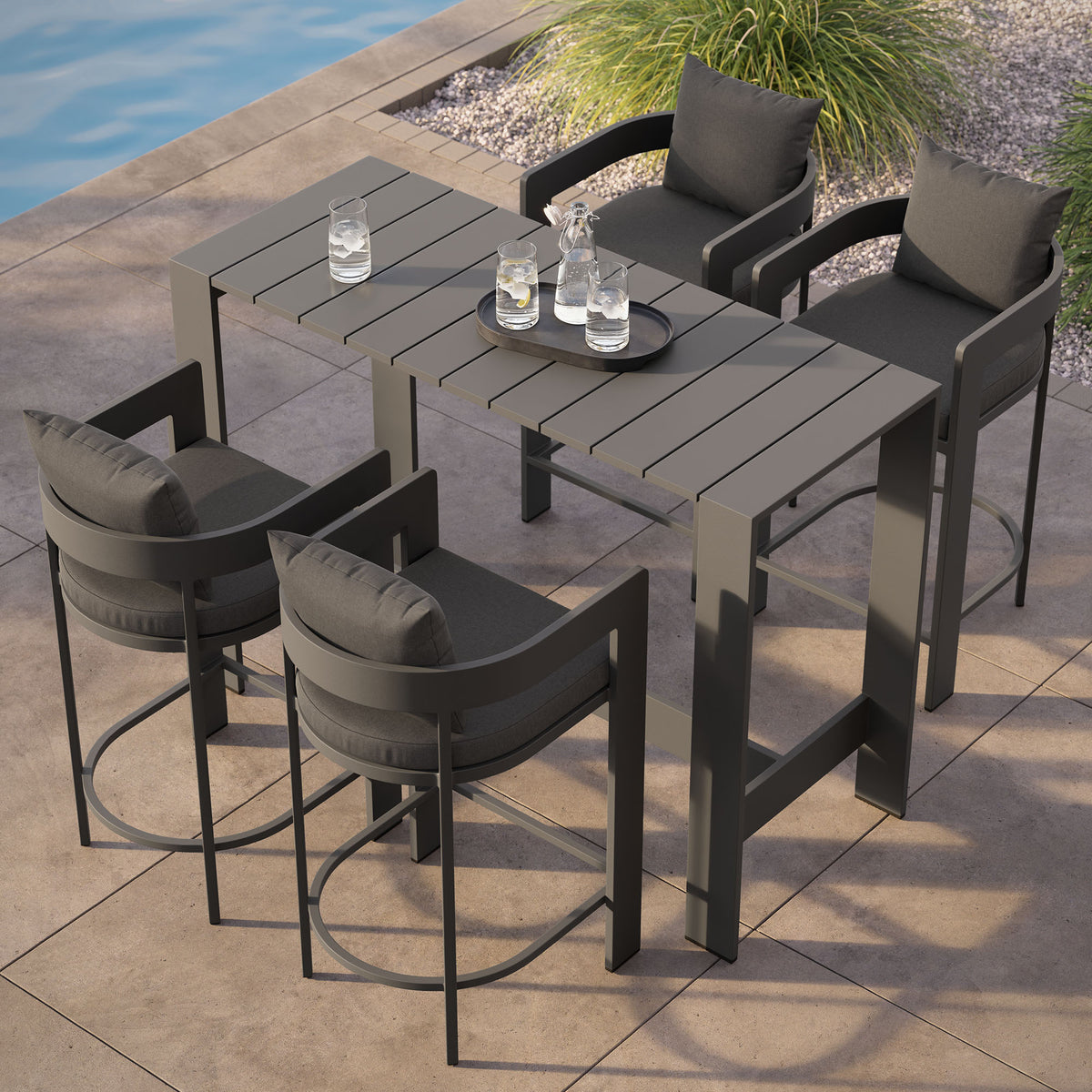 Tahoe 5-Piece Outdoor Patio Bar Table Set, Charcoal