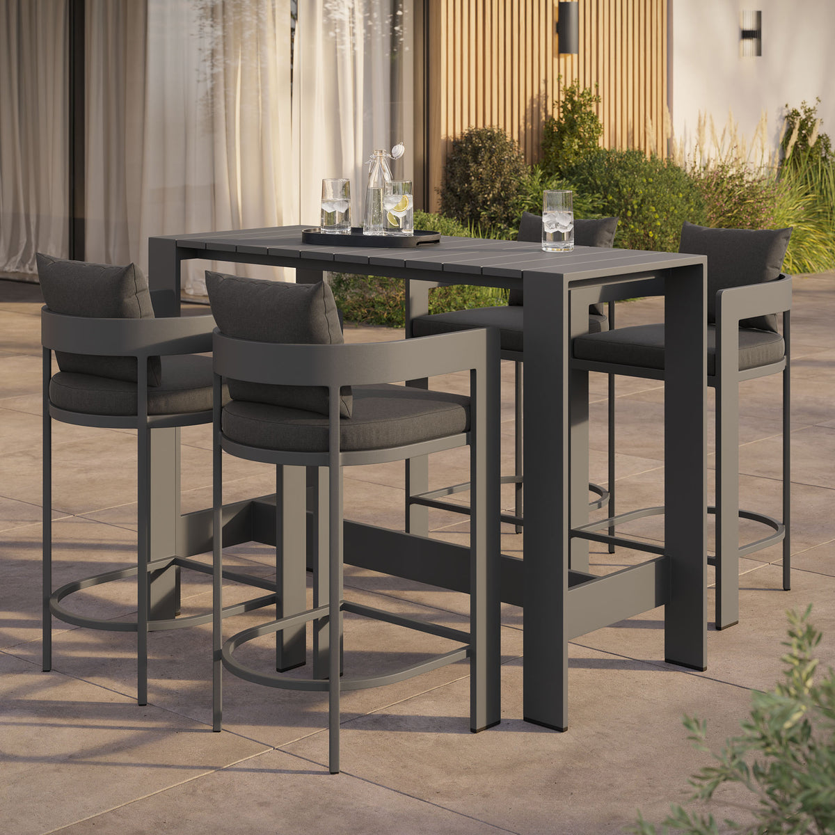 Tahoe 5-Piece Outdoor Patio Bar Table Set, Charcoal